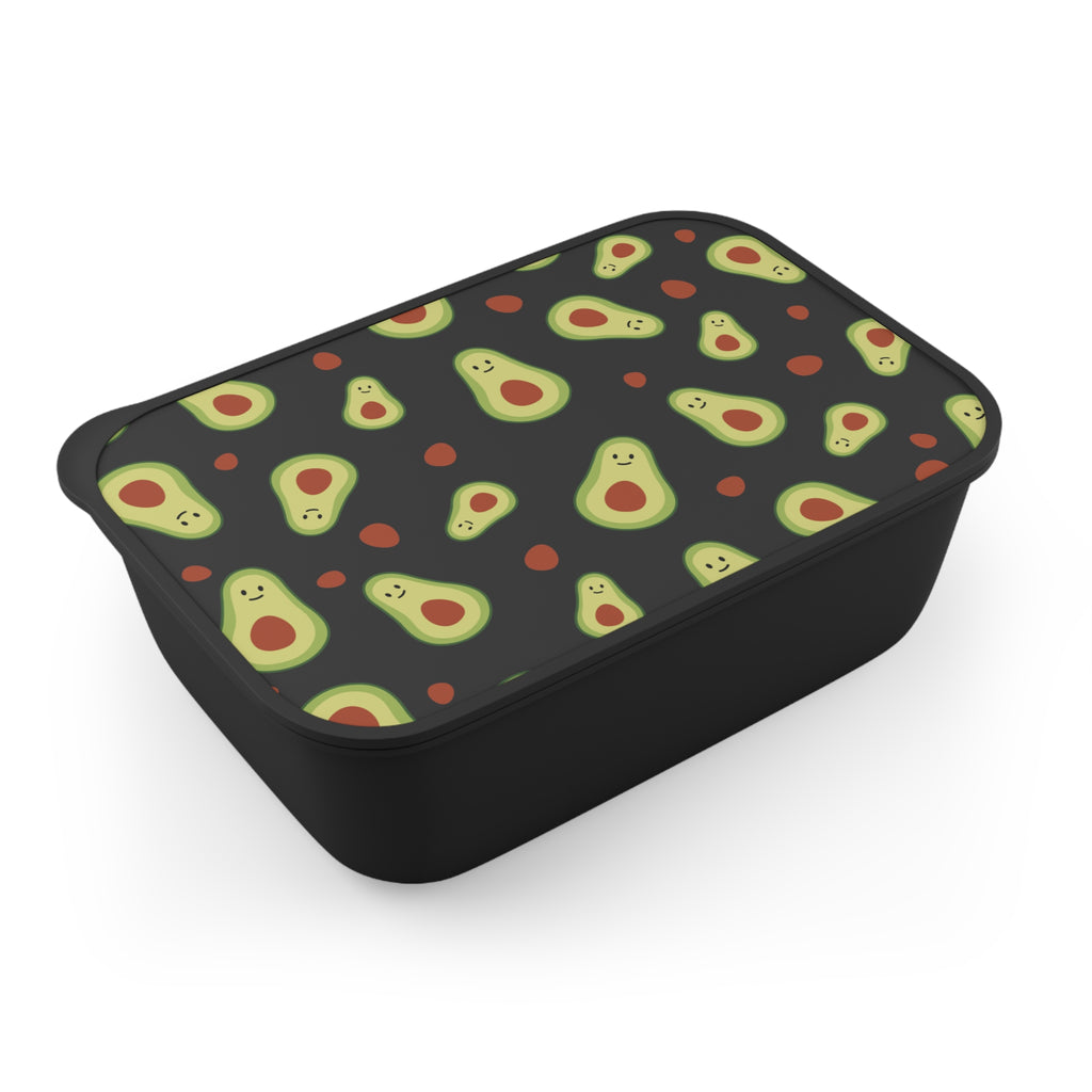 Avocado Pattern PLA Bento Box with Band & Utensils — Eco-Friendly Lunch Container