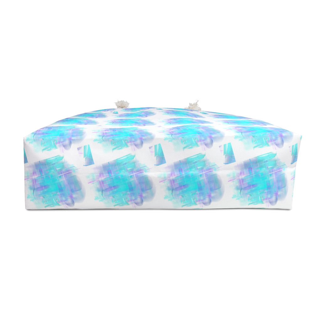 Aqua Watercolor Weekender Bag — Beach Tote with Blue & Teal Brushstroke Pattern