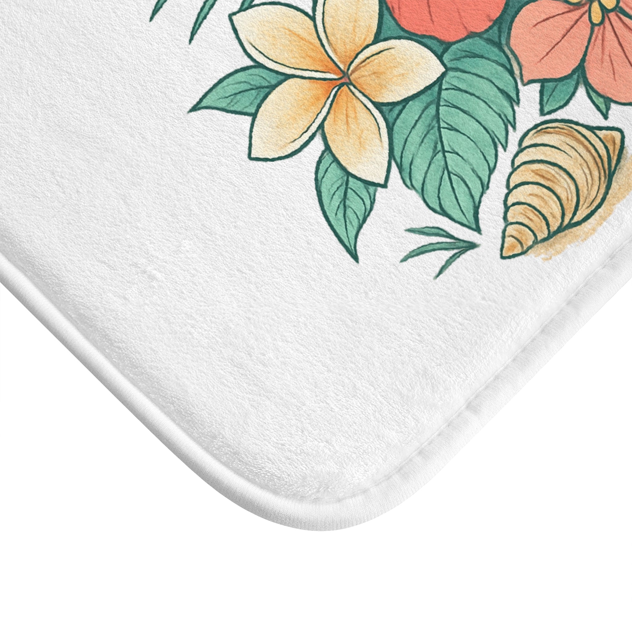 Tropical Hibiscus Bath Mat - Floral Beach Shell Bathroom Rug