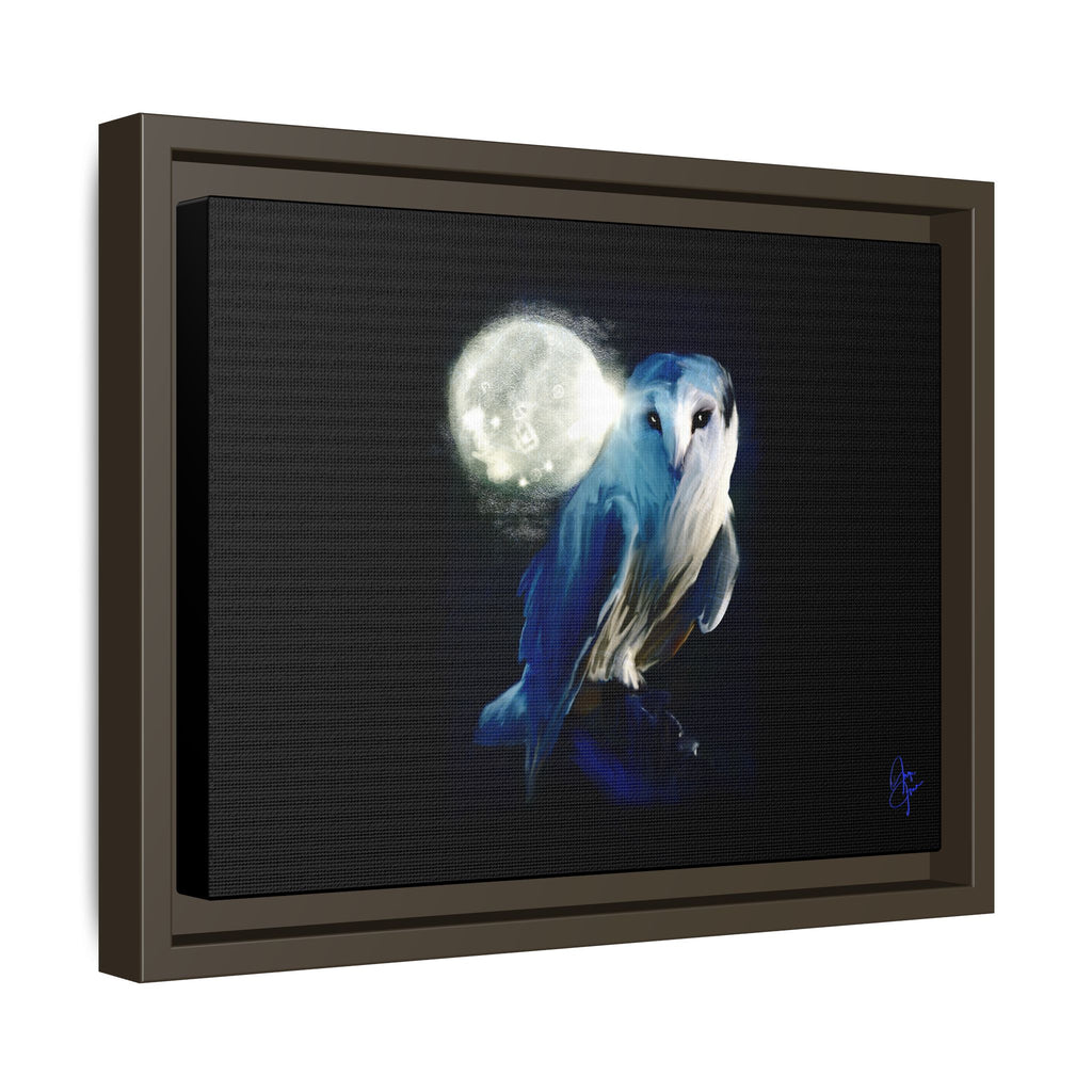 Moonlight Owl Matte Framed Canvas — Mystical Blue Owl Wall Art