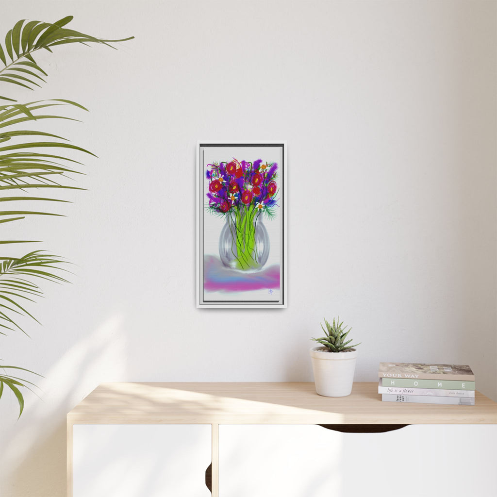 Framed Floral Bouquet Matte Canvas Wall Art — Colorful Abstract Flowers in Vase