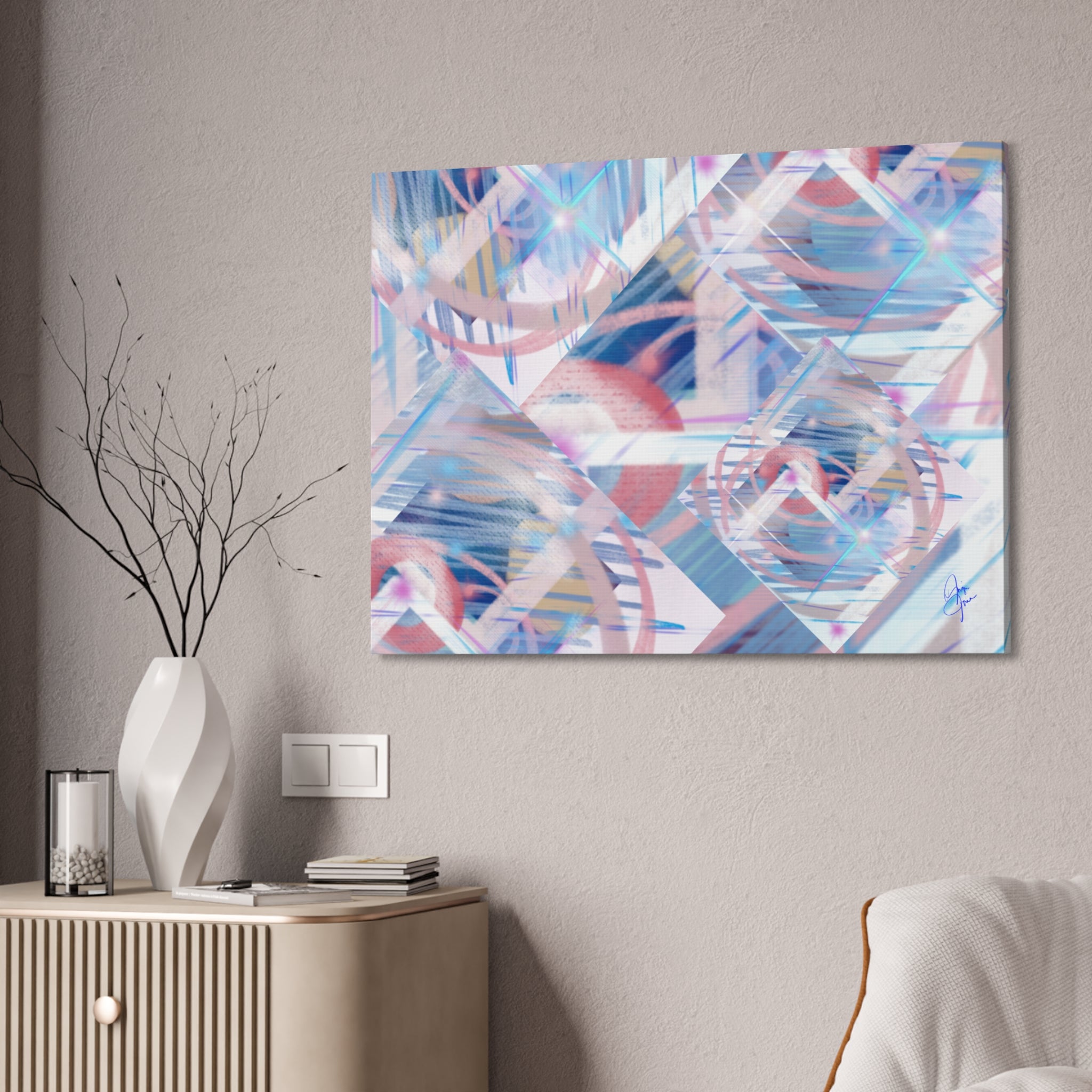 Abstract Pastel Flamingo Canvas Stretch 1.5" - Modern Tropical Wall Art