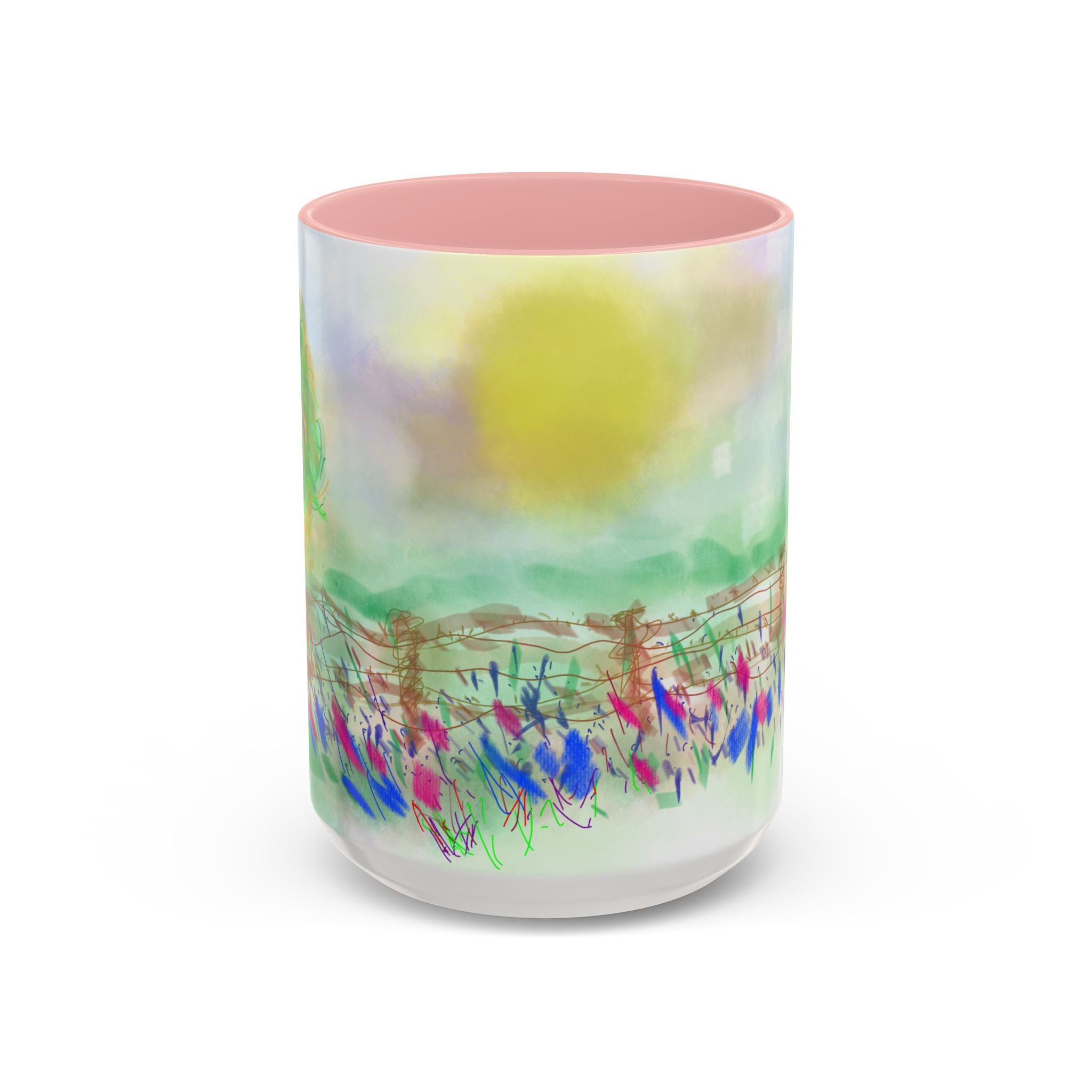 Sunlit Meadow Accent Coffee Mug — Watercolor Floral Sunrise (11/15oz)