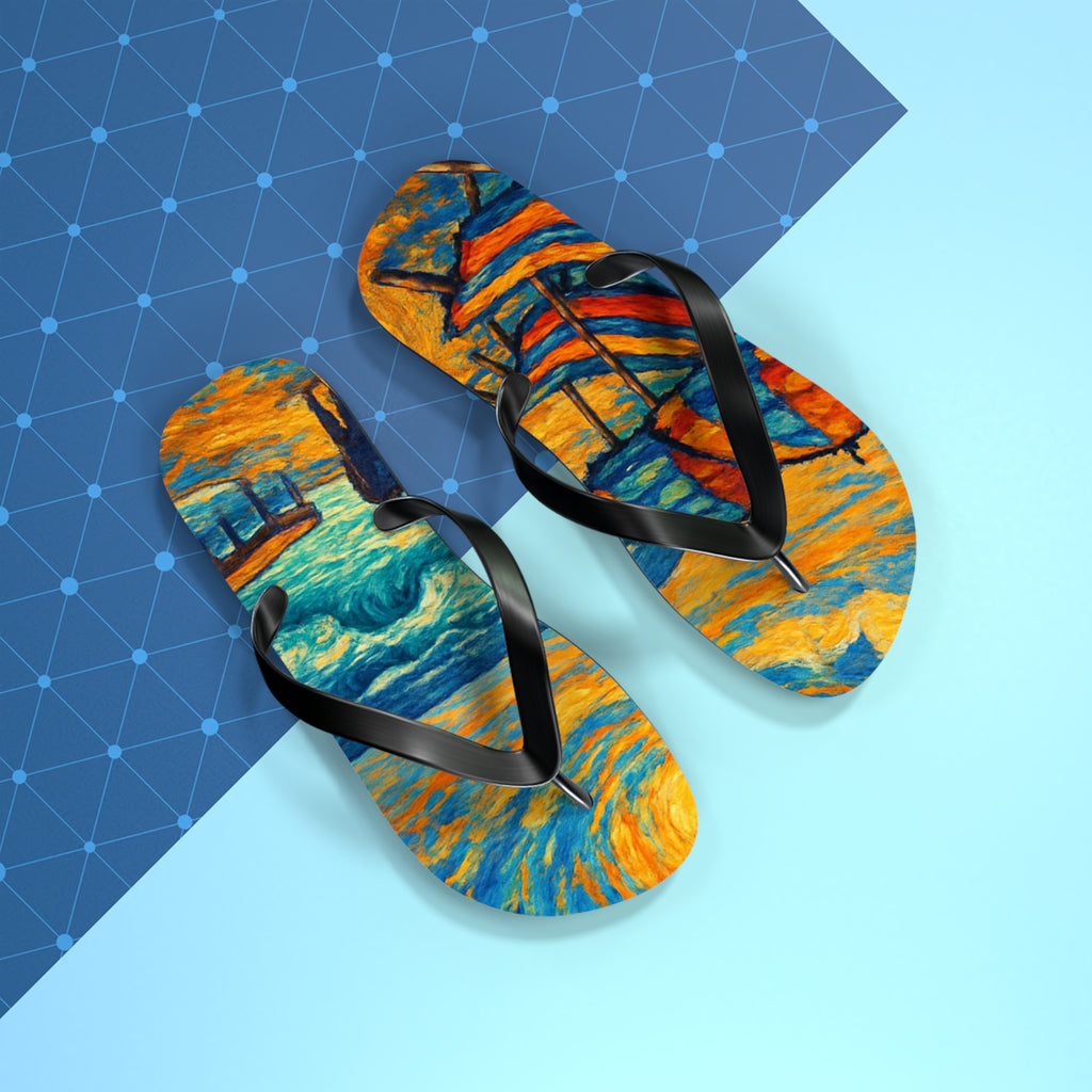 Beach Scene Flip Flops – Colorful Impressionist Seaside Print