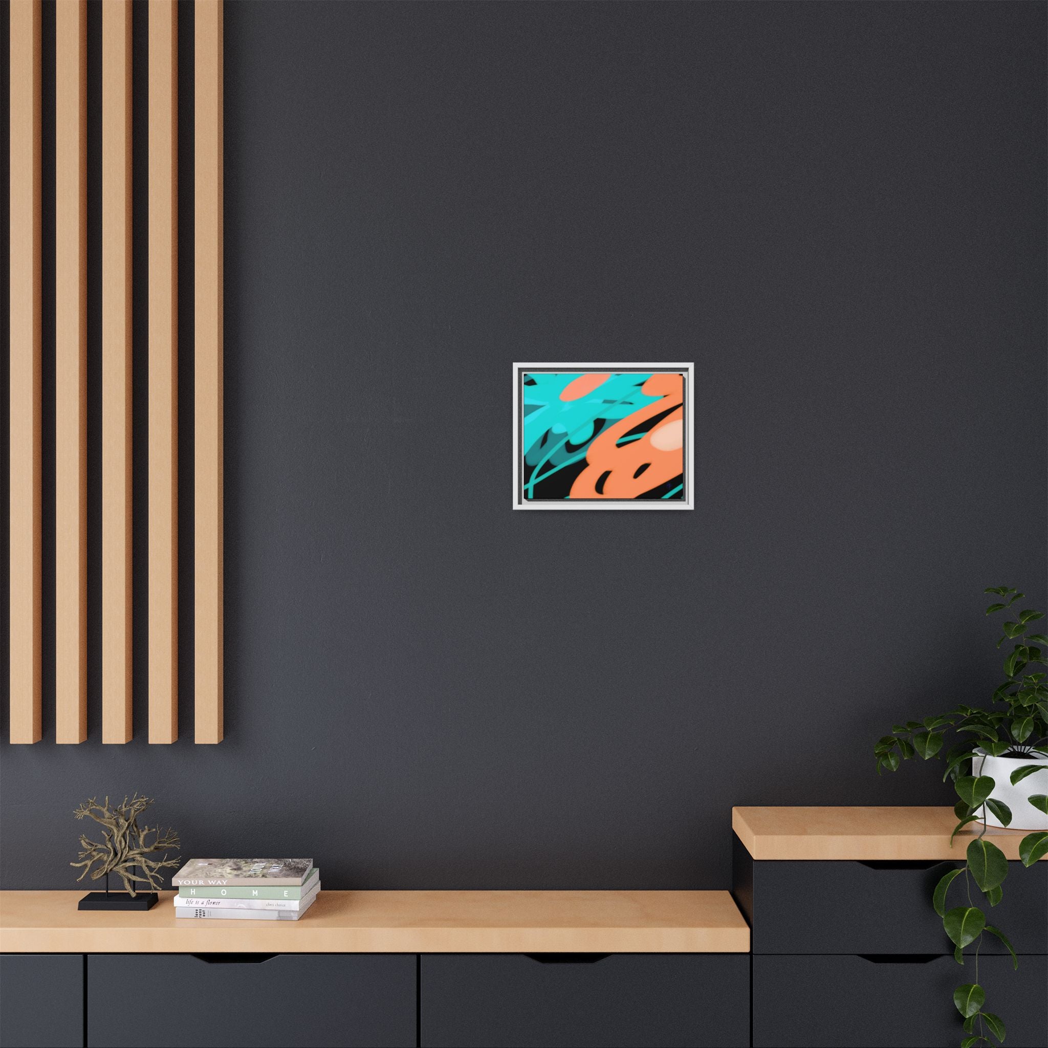 Abstract Teal & Coral Splash Framed Canvas