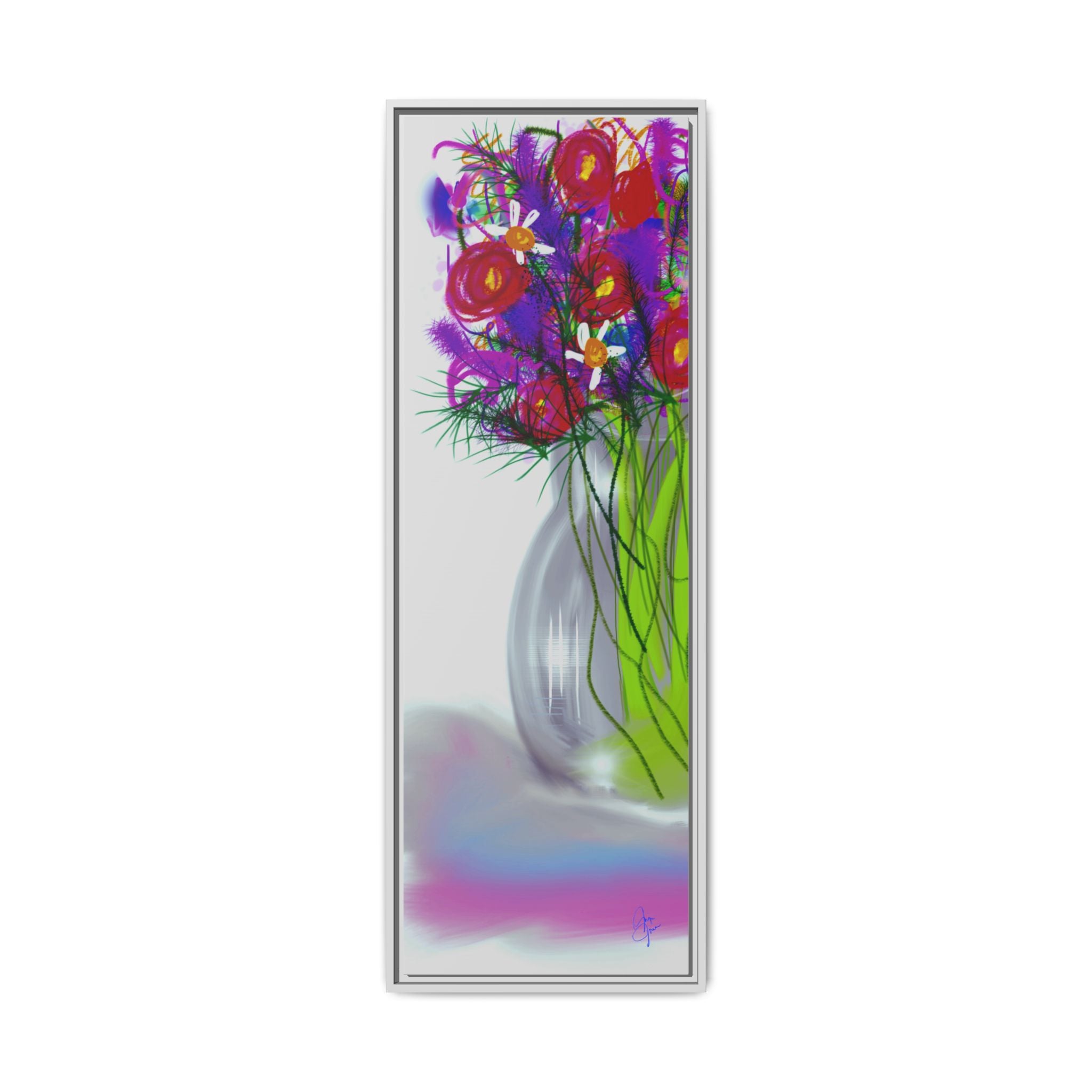 Framed Floral Bouquet Matte Canvas Wall Art — Colorful Abstract Flowers in Vase