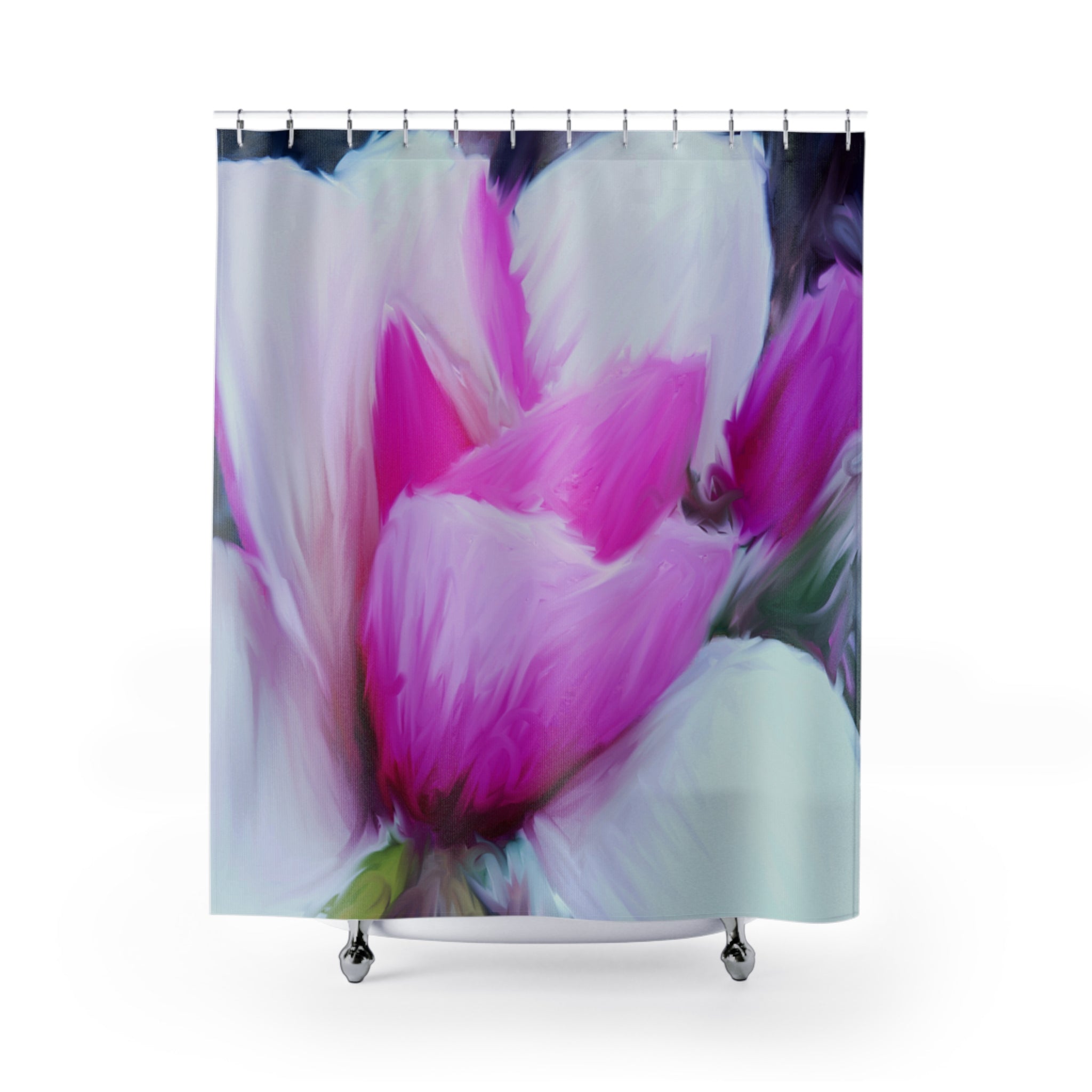 Floral Pink Tulip Tree Shower Curtain — Soft Painterly Blossom Bathroom Decor