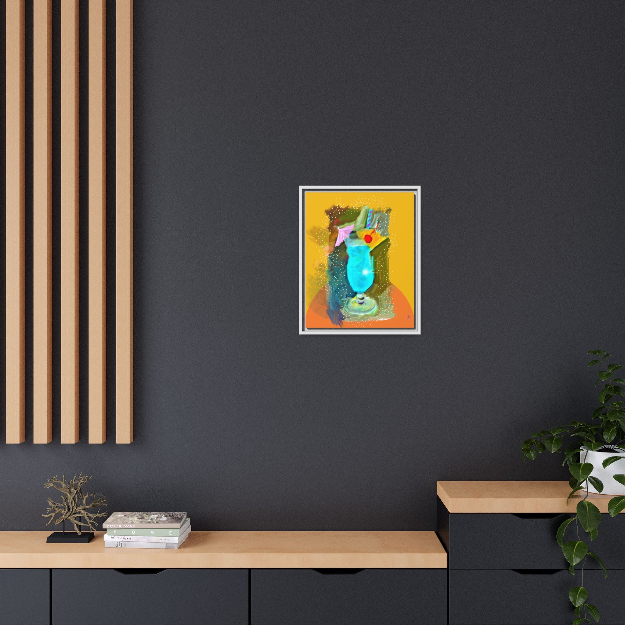 Tropical Blue Cocktail Canvas Print — Framed Matte Bar Art