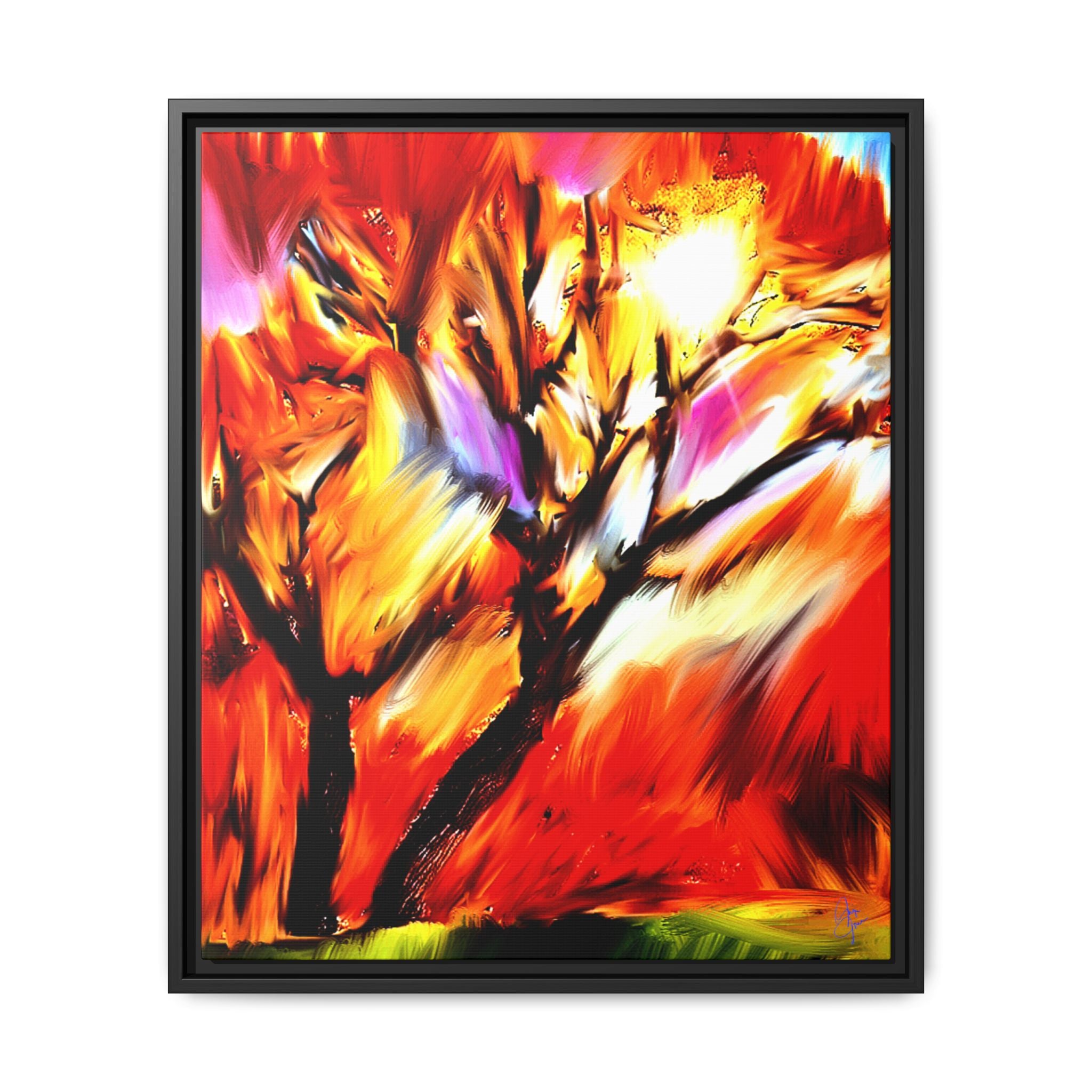 Framed Matte Canvas Print — Vibrant Tree Landscape