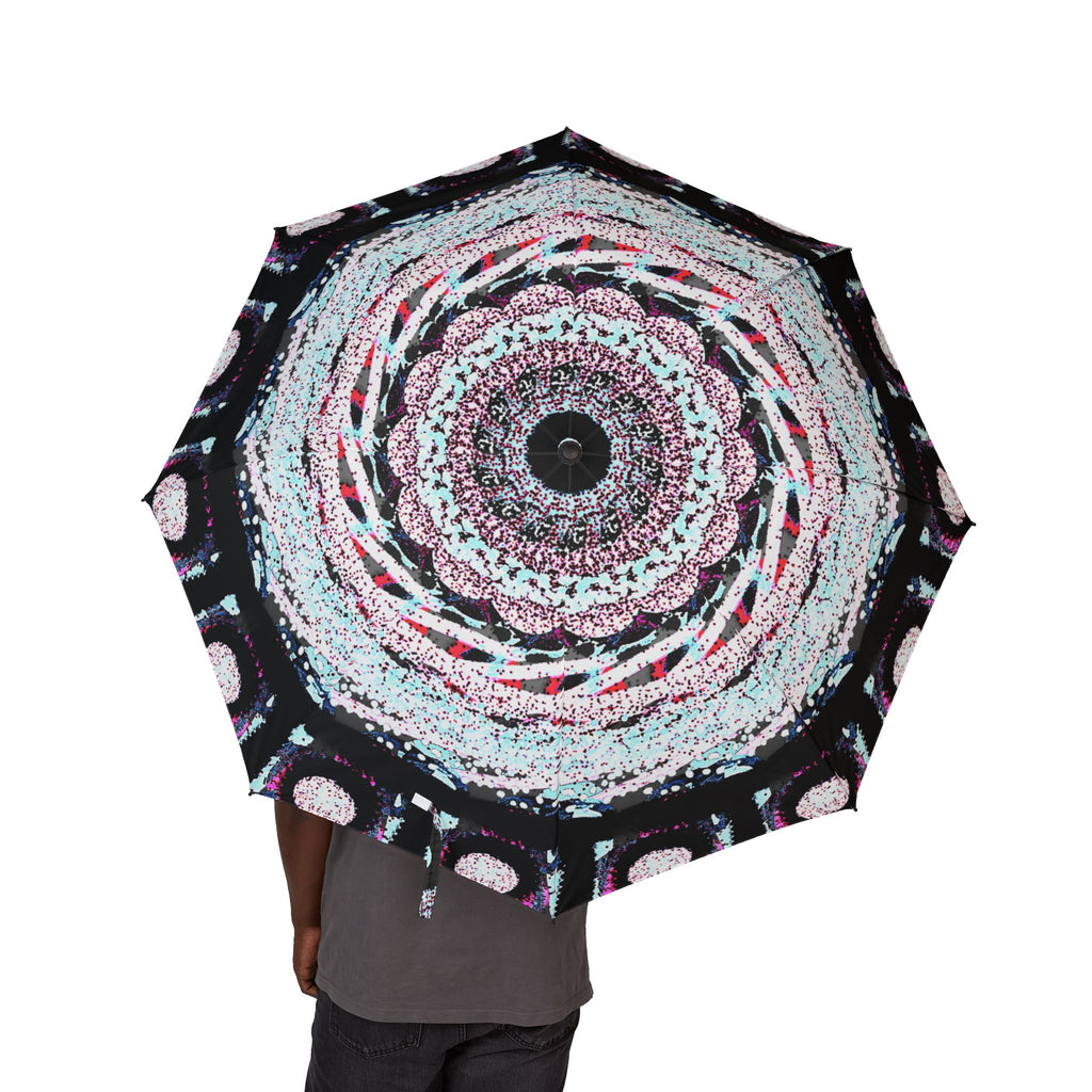 Foldable Umbrella — Pink & Black Mandala Automatic-Open Rain Umbrella