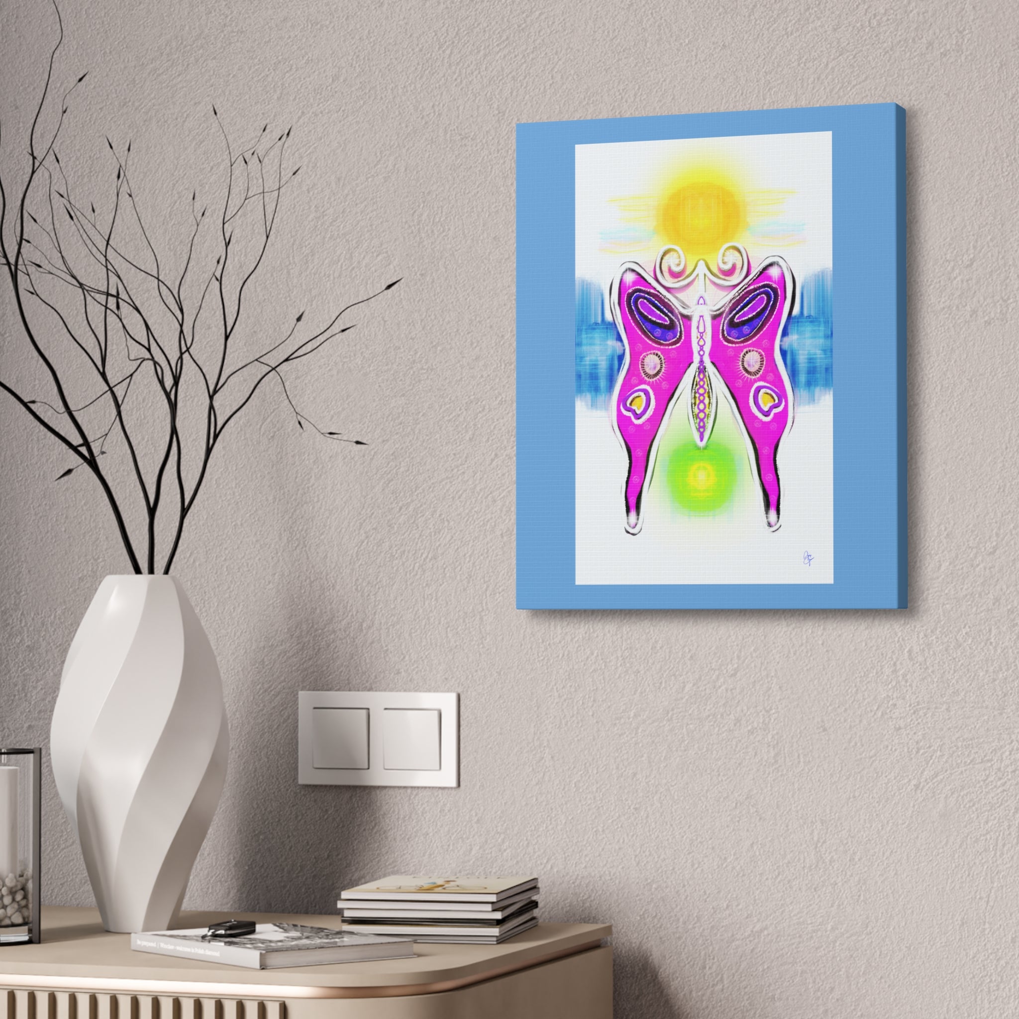 Abstract Pink Butterfly Canvas - Vibrant Stretched Wall Art
