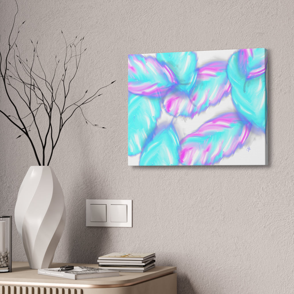 Abstract Neon Feathers Canvas Print — Turquoise & Pink Stretched Wall Art
