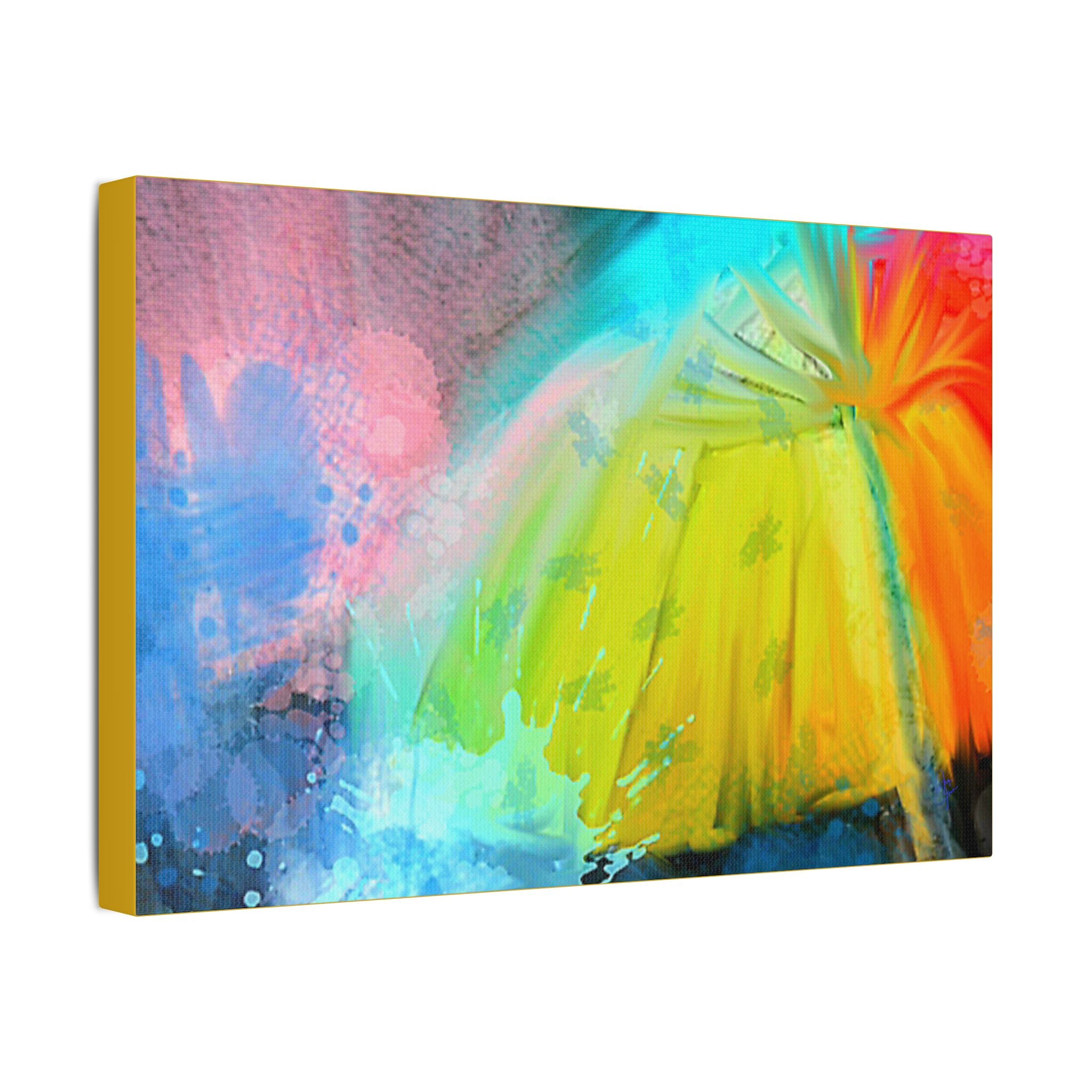 Abstract Rainbow Umbrella Canvas Print — Bright Colorful Satin-Stretched Wall Art