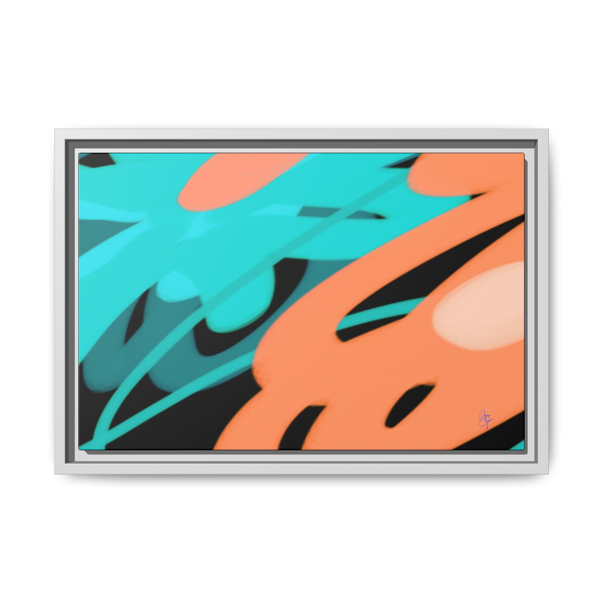 Abstract Teal & Coral Splash Framed Canvas