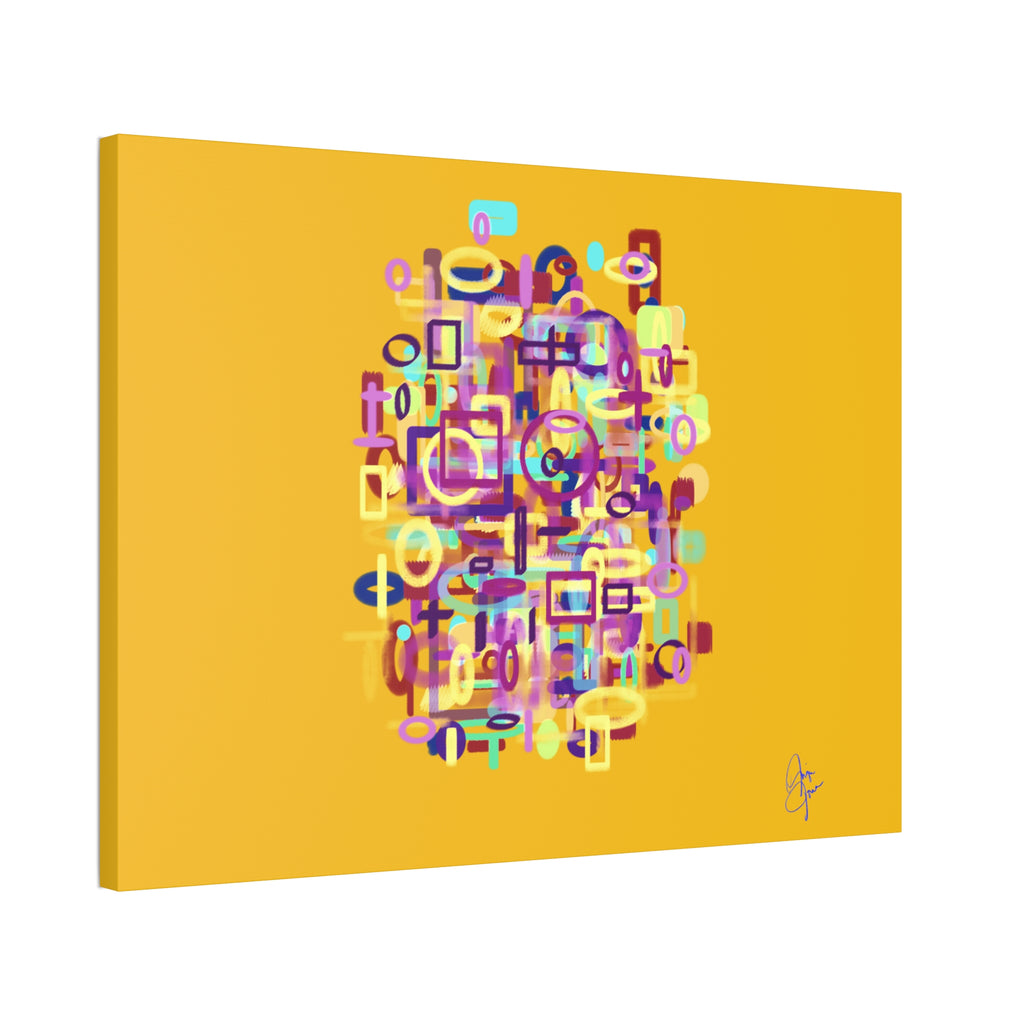 Abstract Neon Shapes Canvas Print — Colorful Geometric Wall Art on Black