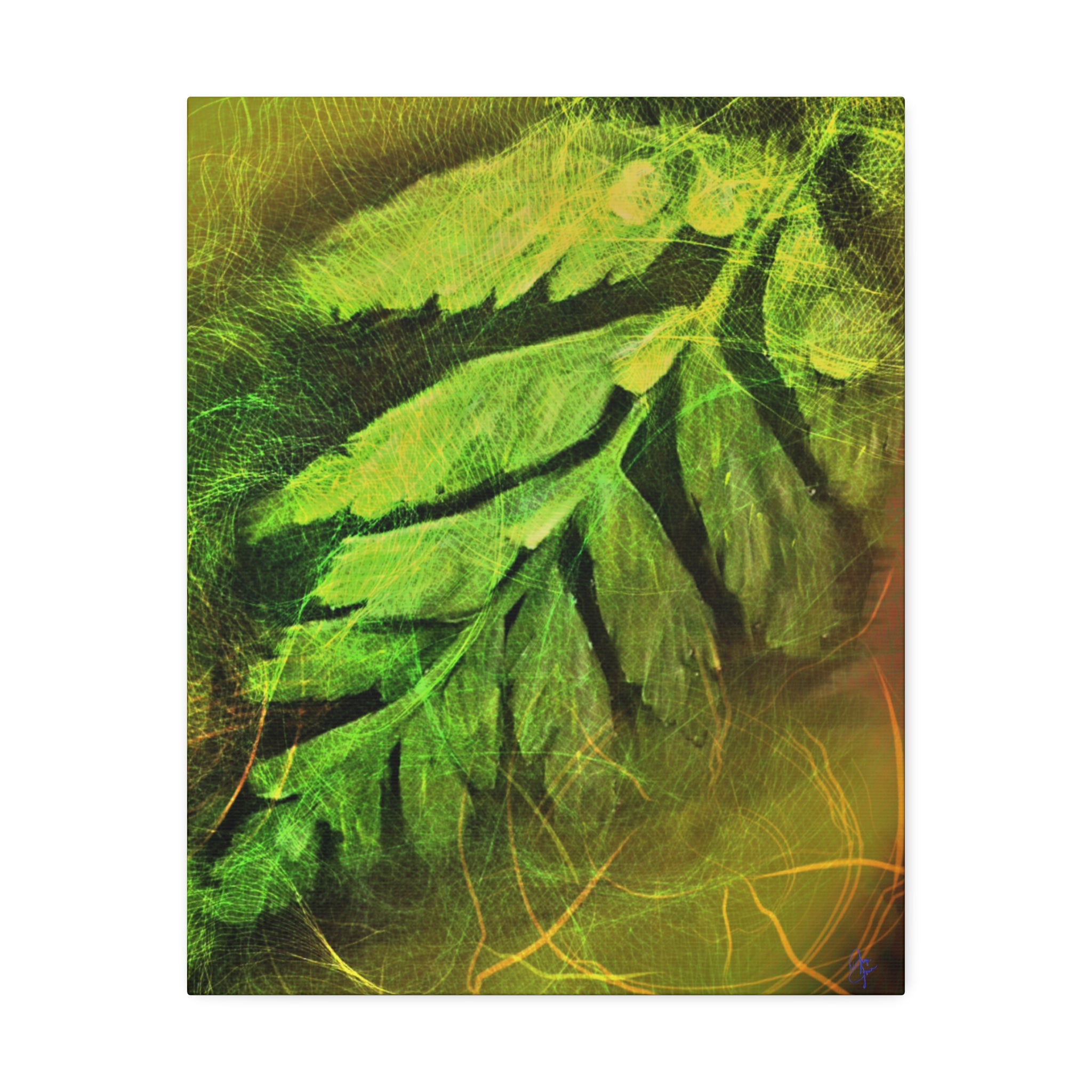 Botanical Leaf Art Canvas — Green Fern Stretched Canvas (1.5" Depth)