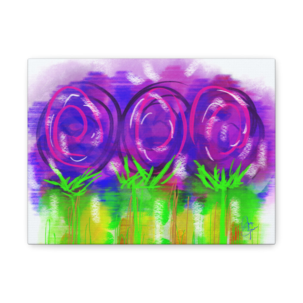 Abstract Purple Flowers Matte Canvas Wall Art — Vibrant Floral Painting on Stretched Canvas