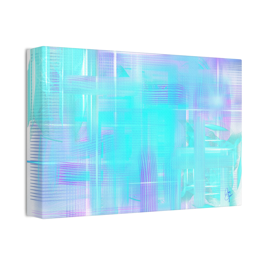 Abstract Aqua Pastel Canvas Art - Turquoise & Lavender Modern Wall Decor (1.5" Stretched)