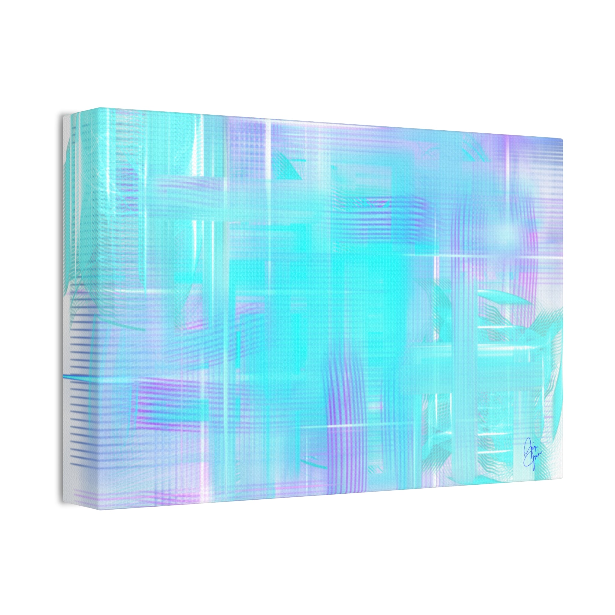 Abstract Aqua Pastel Canvas Art - Turquoise & Lavender Modern Wall Decor (1.5" Stretched)