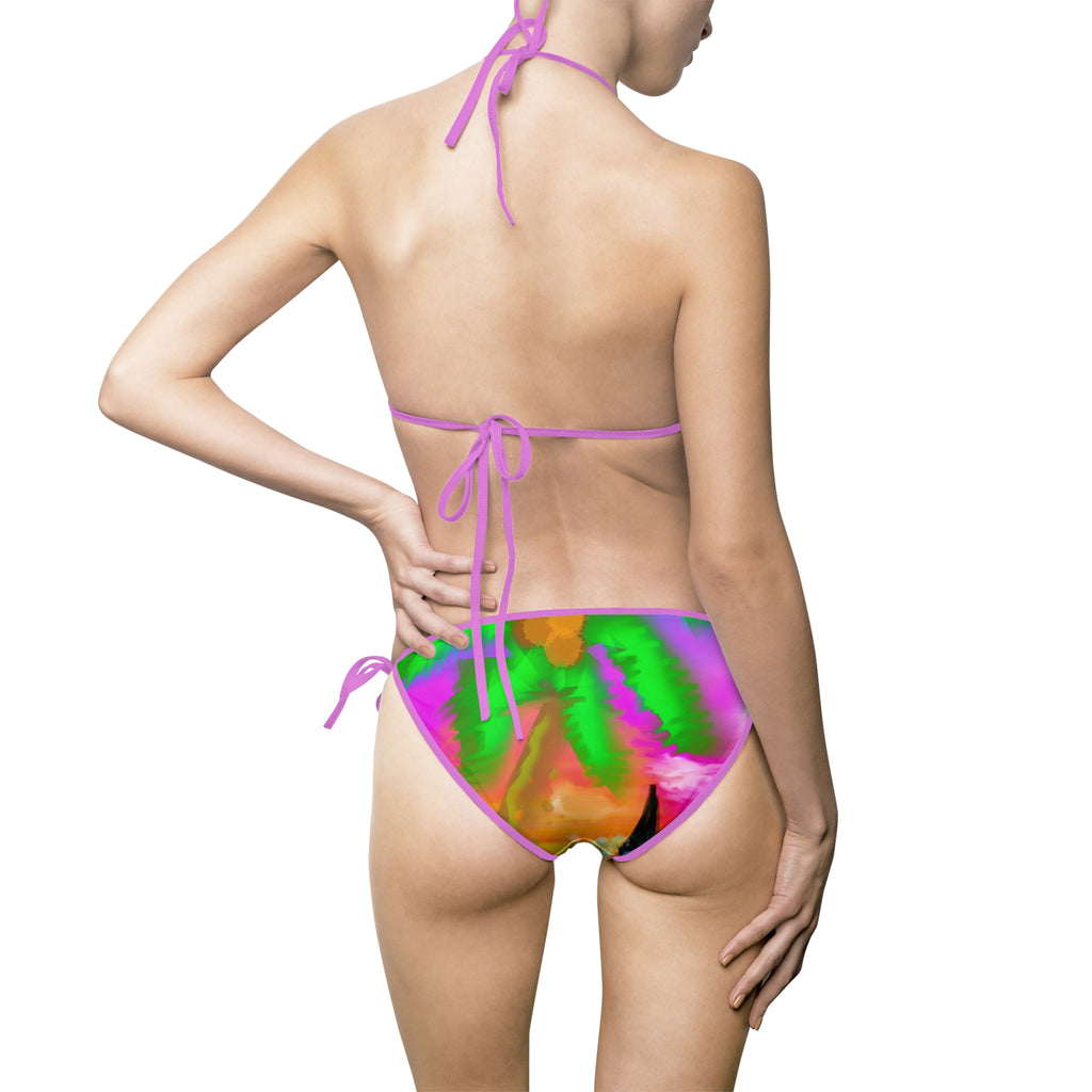 Tropical Palm Watercolor Bikini — Colorful Tie-Side Swimsuit