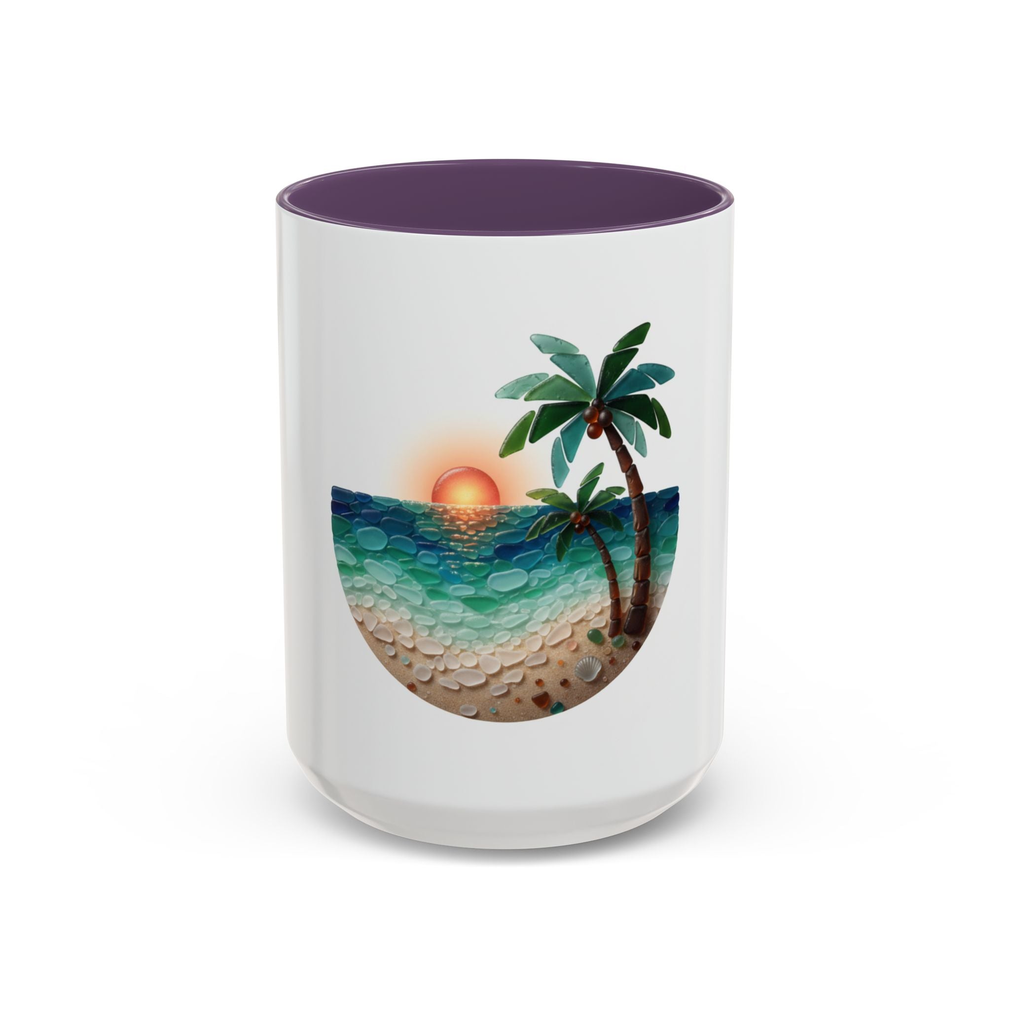 Sunset Beach Coffee Mug — Tropical Palm Ocean Sunrise Accent Mug (11/15oz)