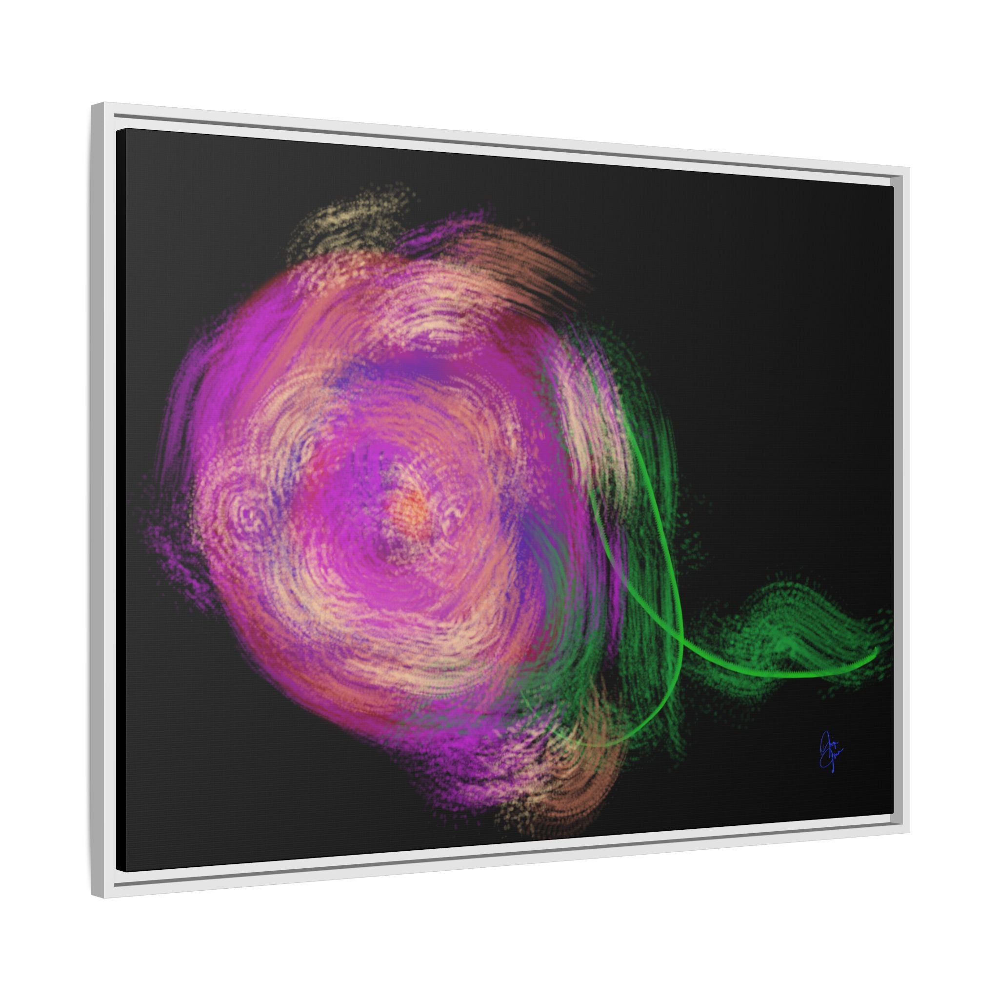 Abstract Rose Swirl Matte Framed Canvas — Multicolor Floral Wall Art