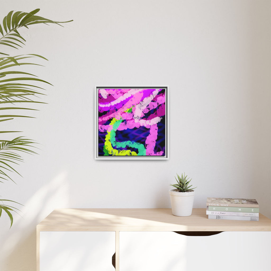 Framed Matte Canvas - Neon Rose Abstract Wall Art