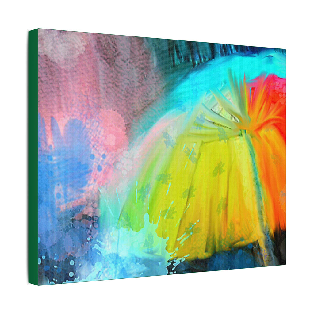Abstract Rainbow Umbrella Canvas Print — Bright Colorful Satin-Stretched Wall Art