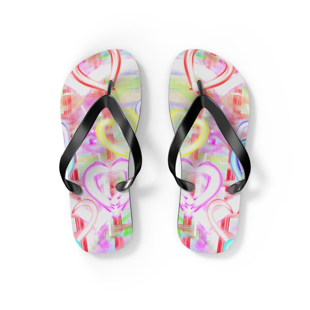 Heart Pattern Flip Flops — Pastel Neon Love Beach Sandals