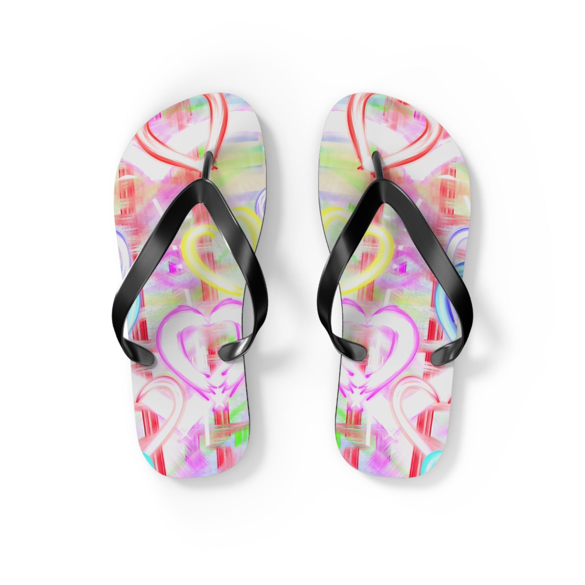 Heart Pattern Flip Flops — Pastel Neon Love Beach Sandals
