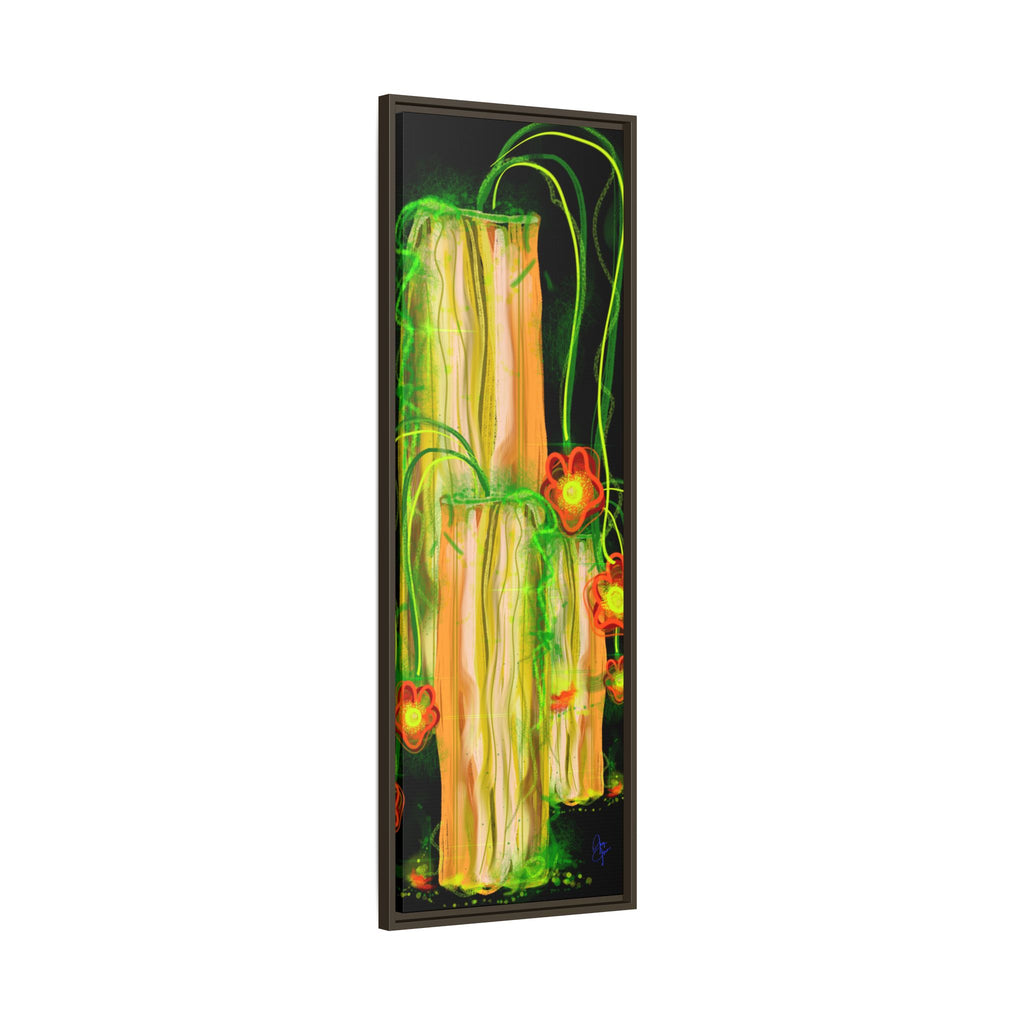 Framed Matte Canvas Print — Neon Floral Candlelight Art