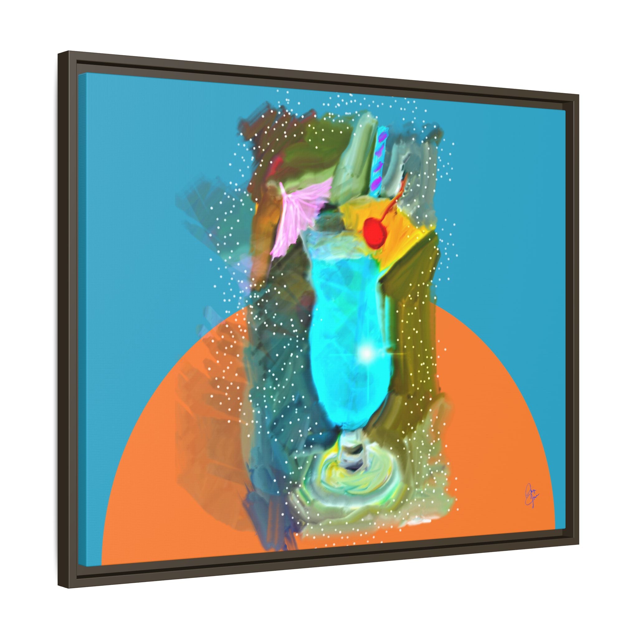 Tropical Blue Cocktail Canvas Print — Framed Matte Bar Art