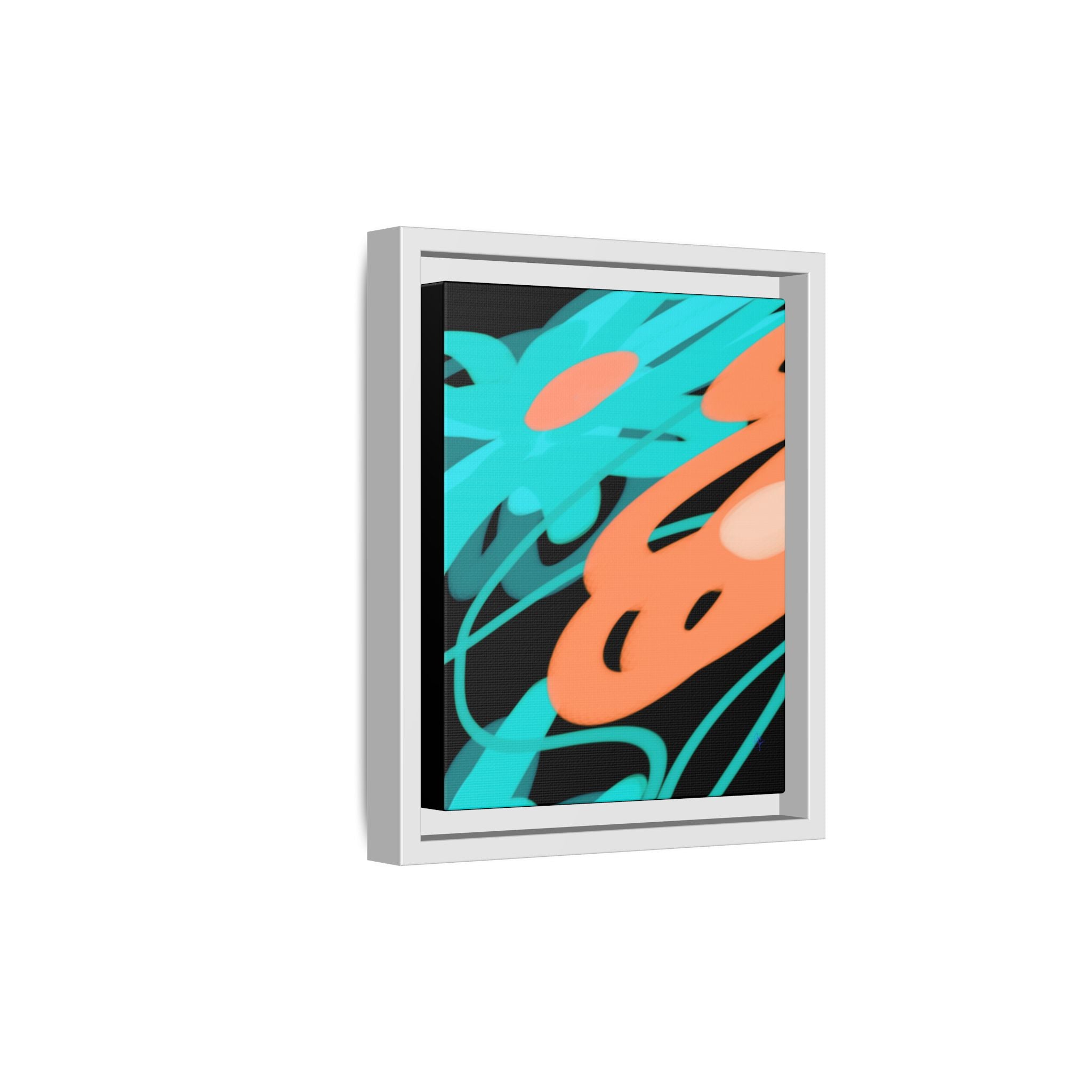 Abstract Teal & Coral Splash Framed Canvas