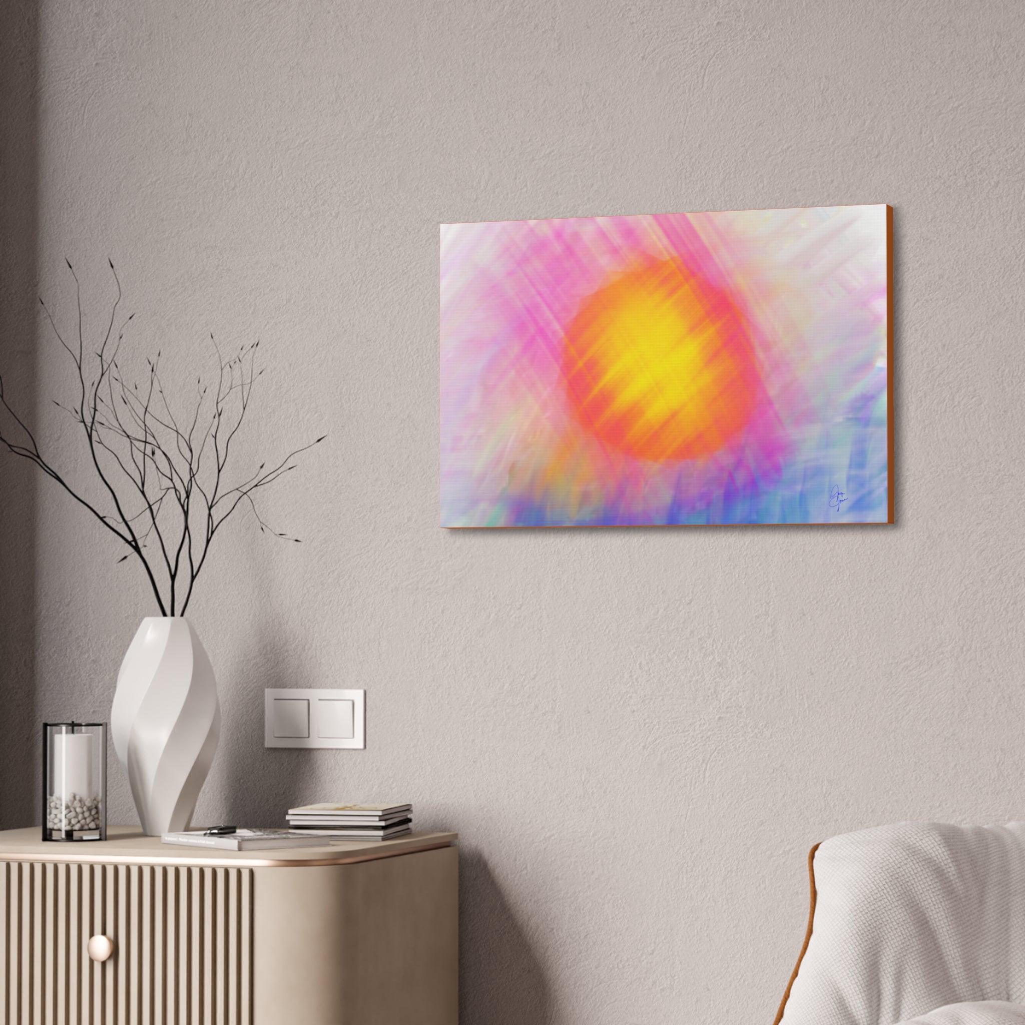 Abstract Sunrise Canvas Art - Vibrant Pink & Orange Sun Stretched Canvas