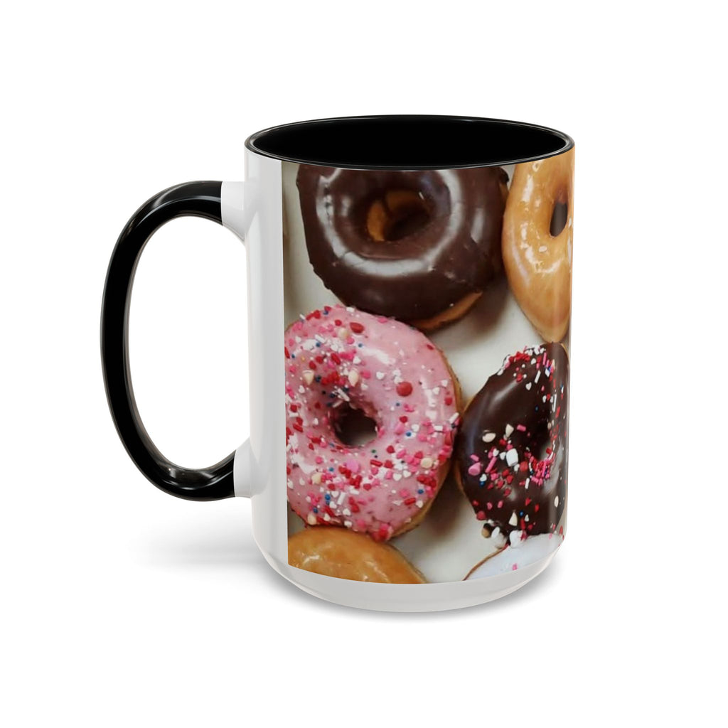Donut Lover Accent Coffee Mug — Color Inside Rim & Handle, Photo-Print Assorted Donuts (11/15oz)