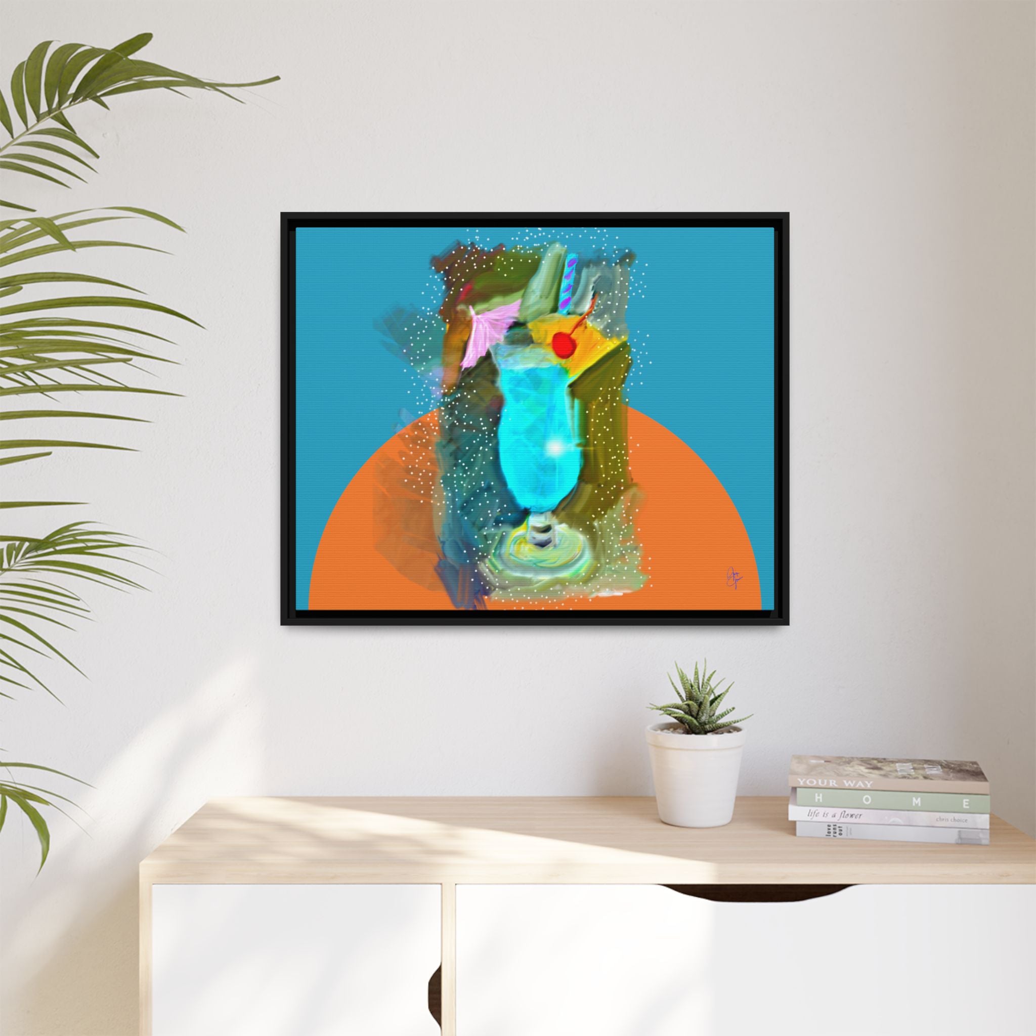 Tropical Blue Cocktail Canvas Print — Framed Matte Bar Art