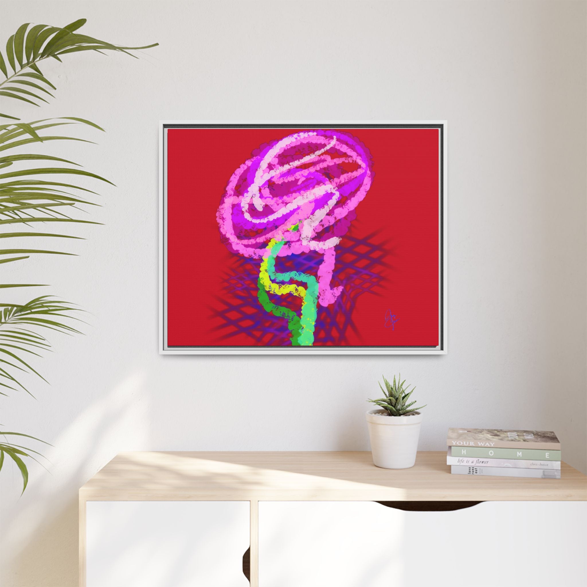 Framed Matte Canvas - Neon Rose Abstract Wall Art