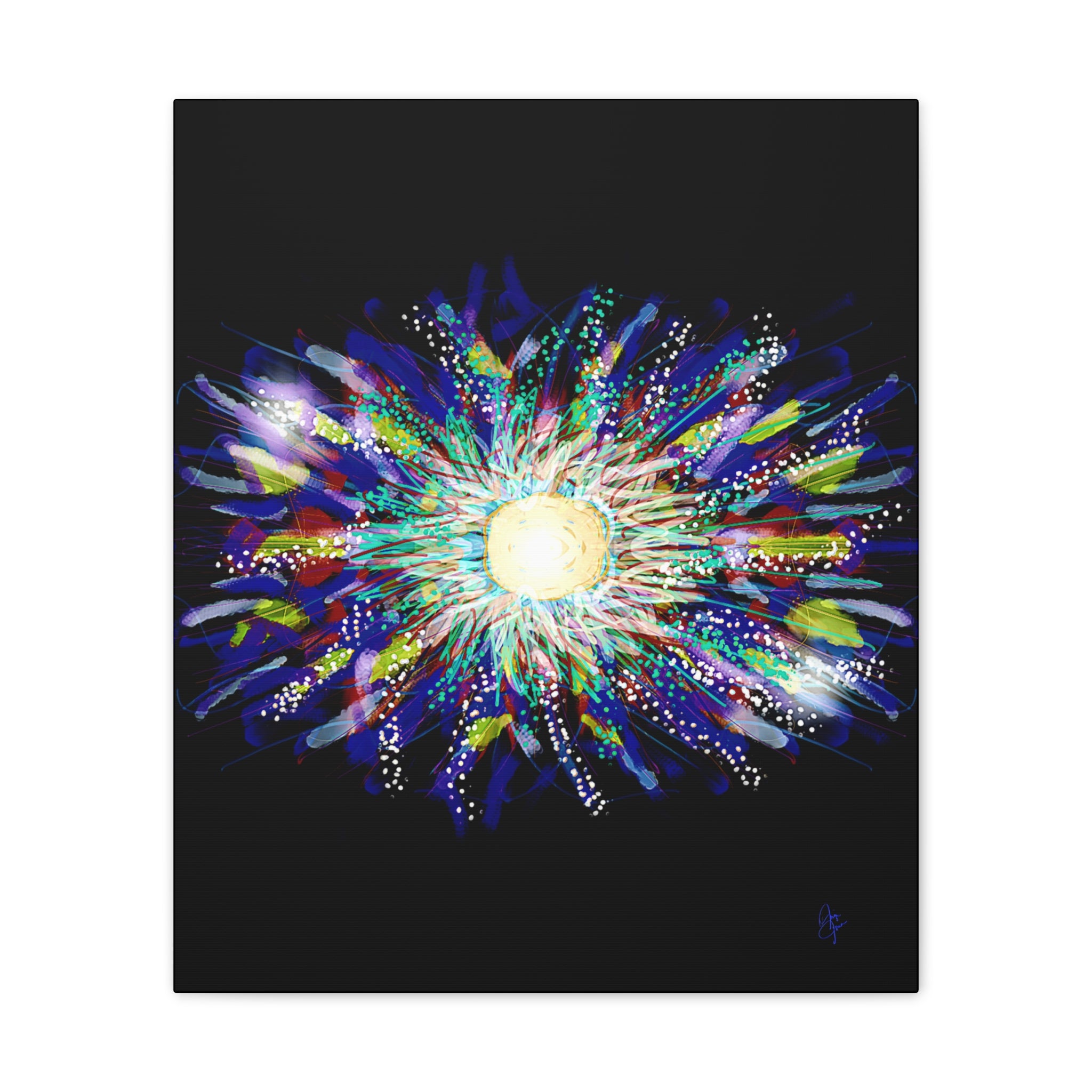 Abstract Cosmic Burst Canvas Wall Art — Colorful Sunflower Explosion on Black