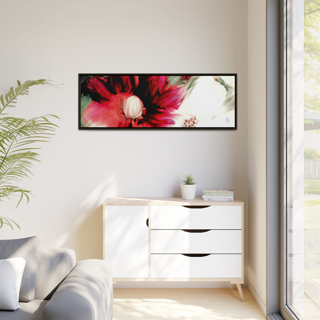 Framed Matte Canvas Print — Blurred Red & White Floral Art