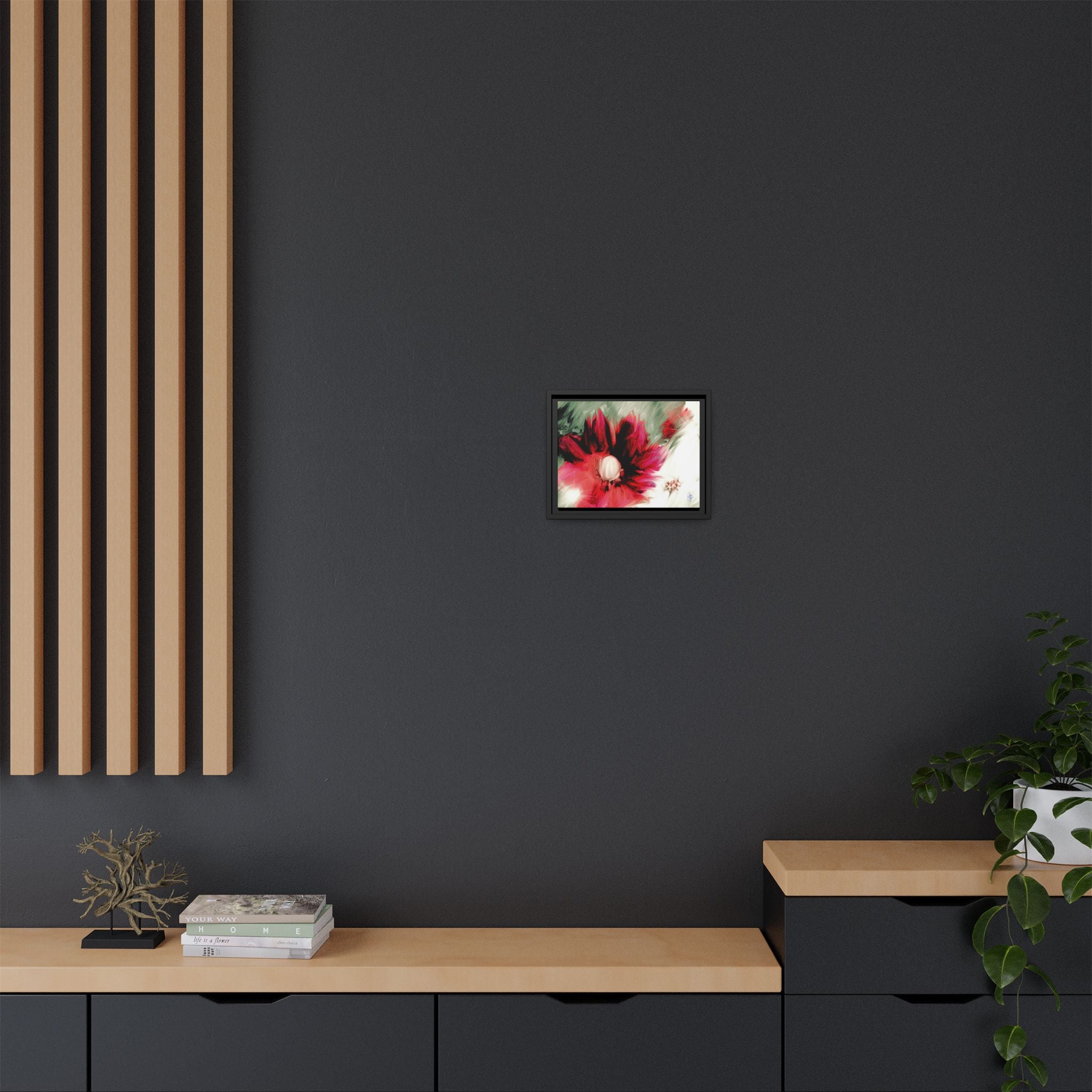 Framed Matte Canvas Print — Blurred Red & White Floral Art