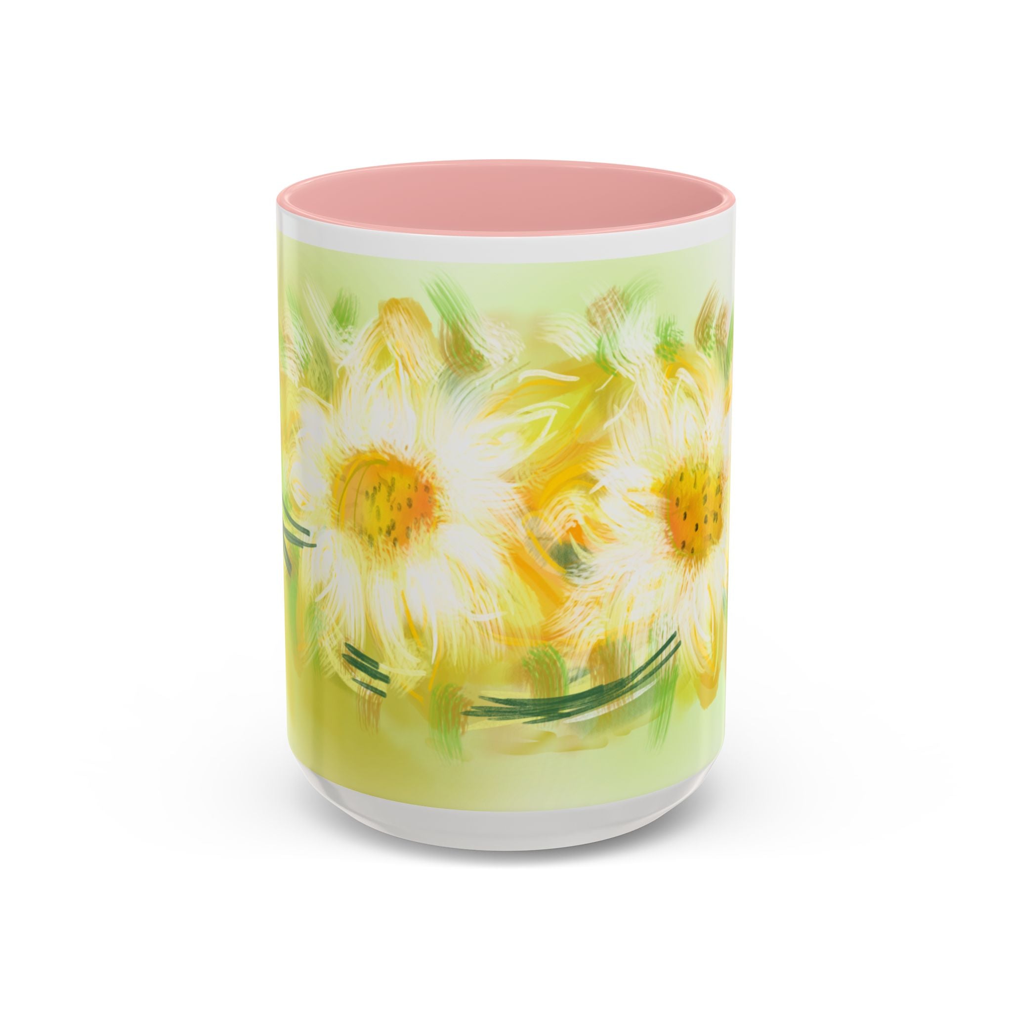 Sunlit Daisy Accent Coffee Mug — Yellow Floral 11/15oz