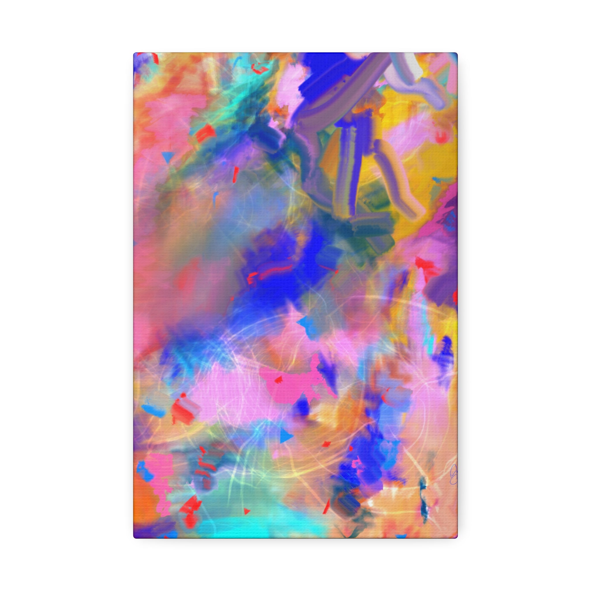 Abstract Color Burst Canvas – Vibrant Pink & Blue Stretched Wall Art