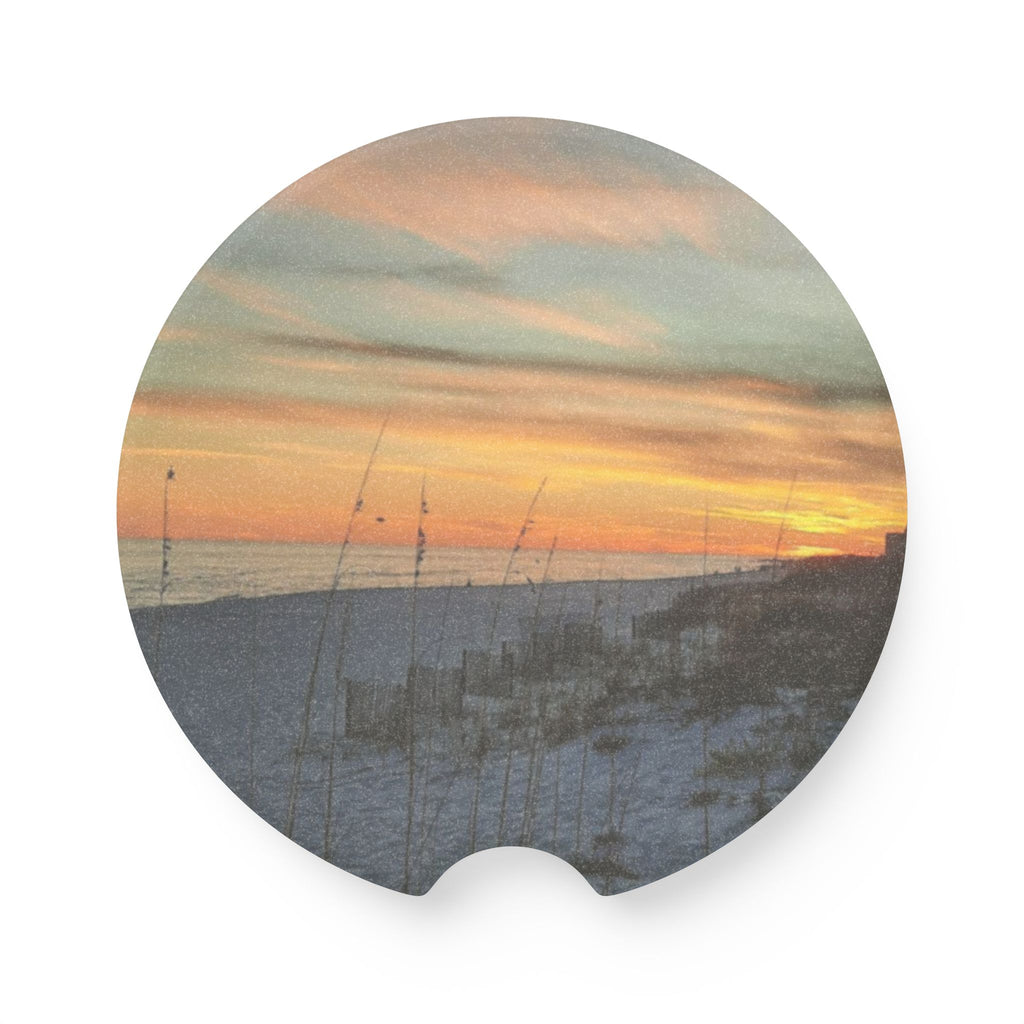 Scenic Soapstone Car Coaster – Sunset Beach Design by Artist-Angie Jones
