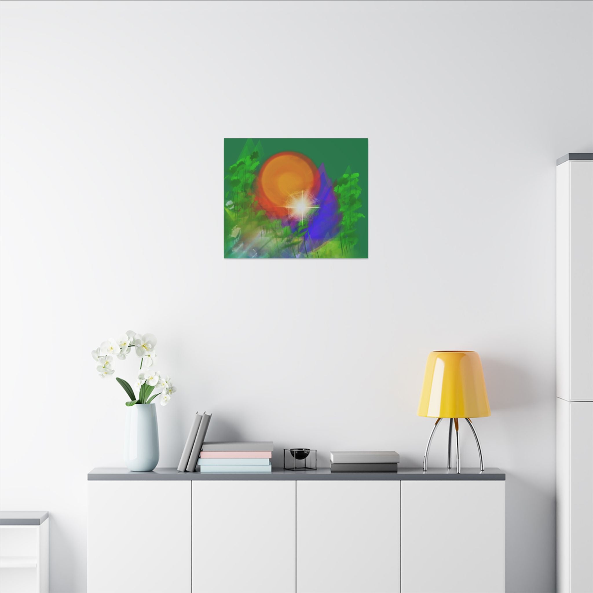 Sunburst Forest Matte Canvas Wall Art — Abstract Nature Landscape