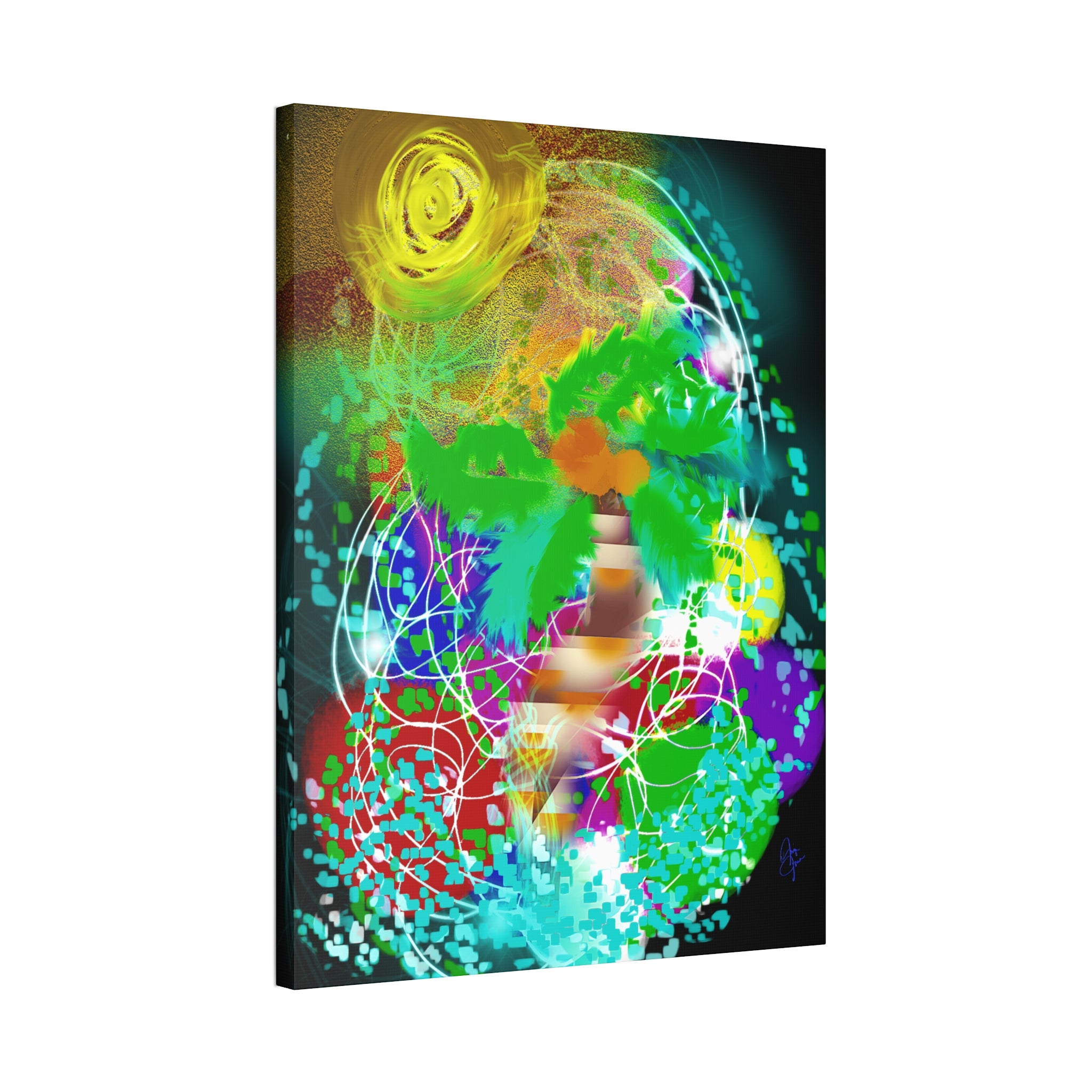 Tropical Abstract Canvas Print — Colorful Palm Tree Wall Art Stretched 1.5"