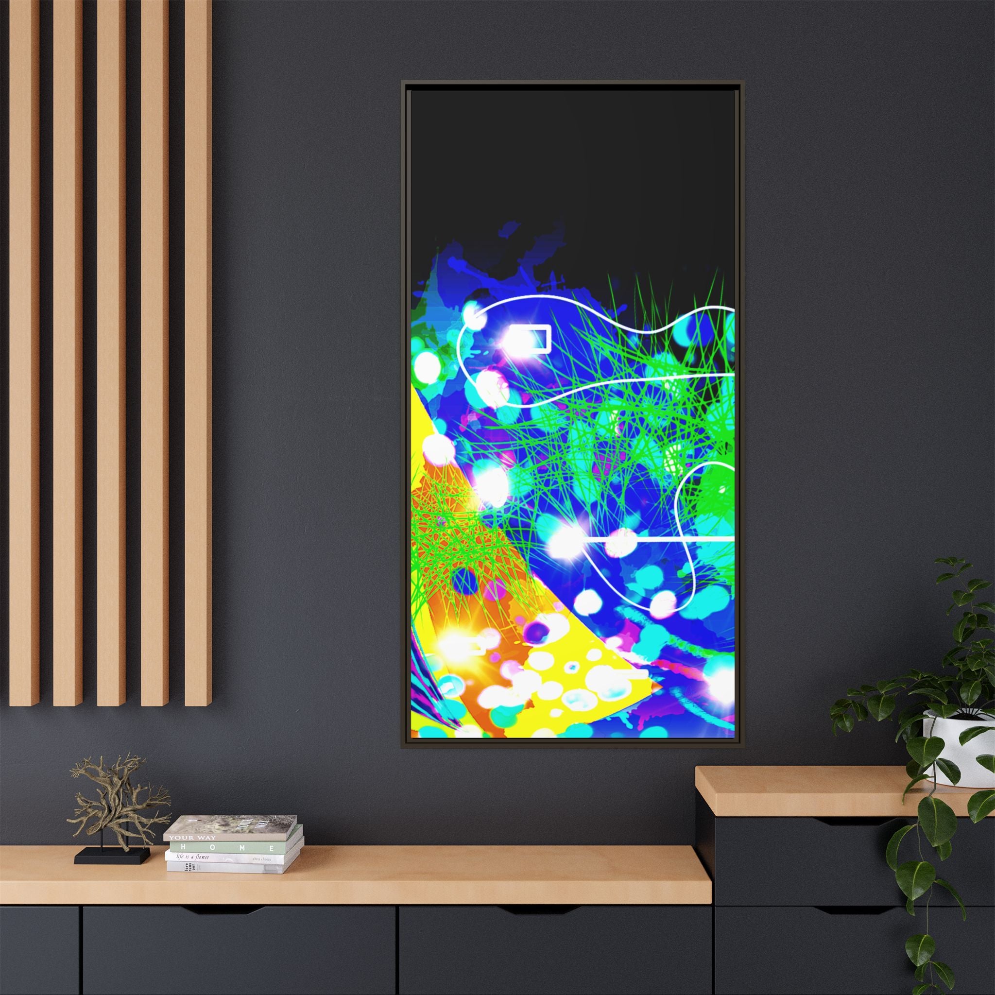 Abstract Neon Wave Matte Canvas Framed Art