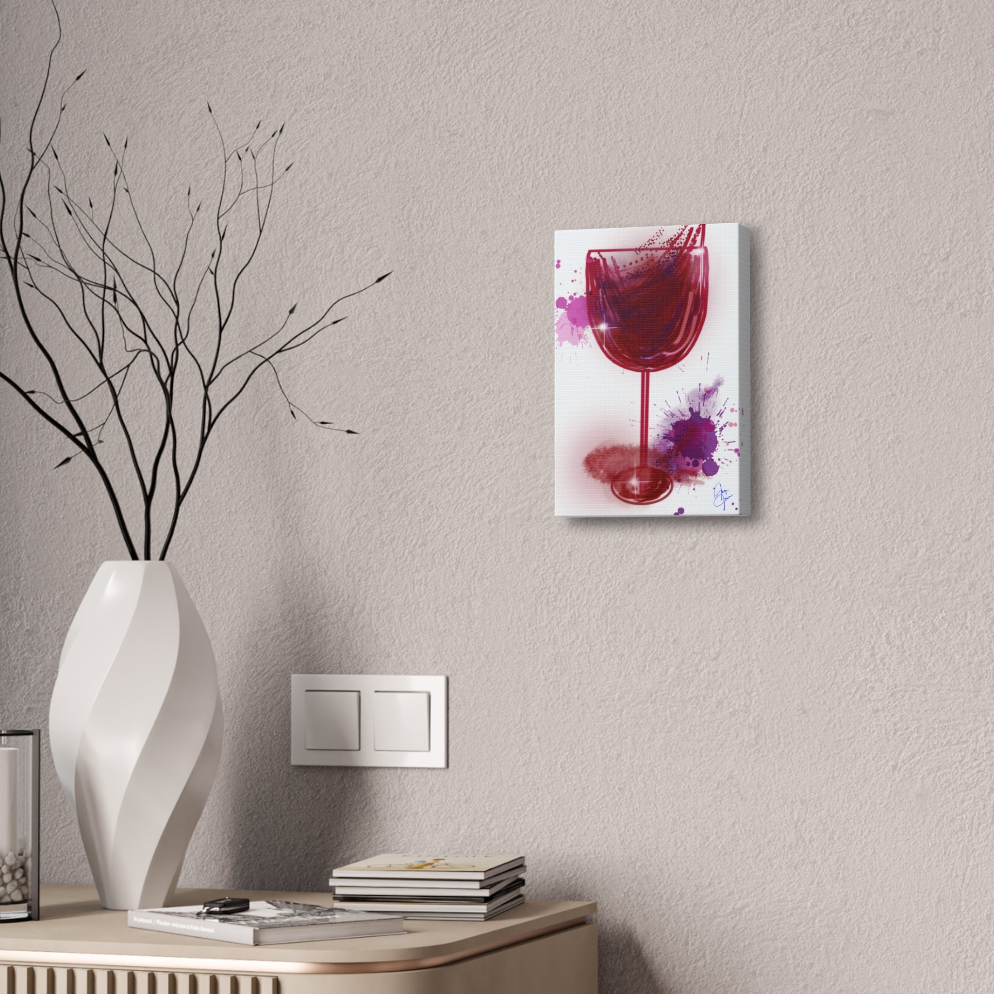 Wine Glass Art Canvas — Red Wine Splash Stretched Wall Art (1.5" Depth)