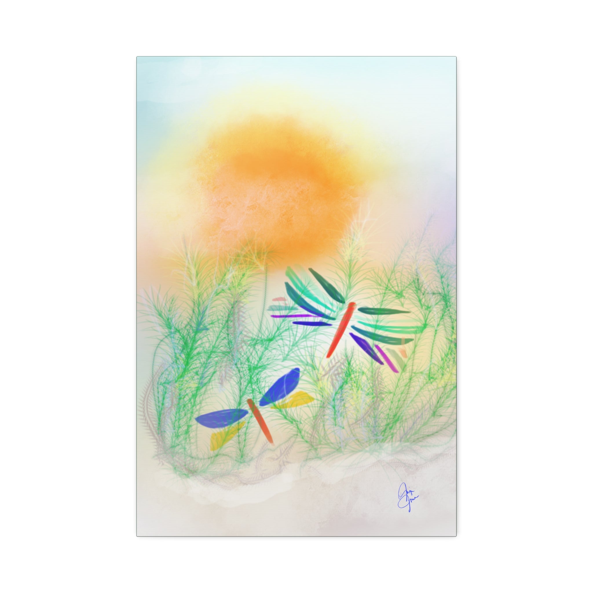 Dragonfly Meadow Canvas Art – Colorful Stretched Wall Decor (1.5" Depth)