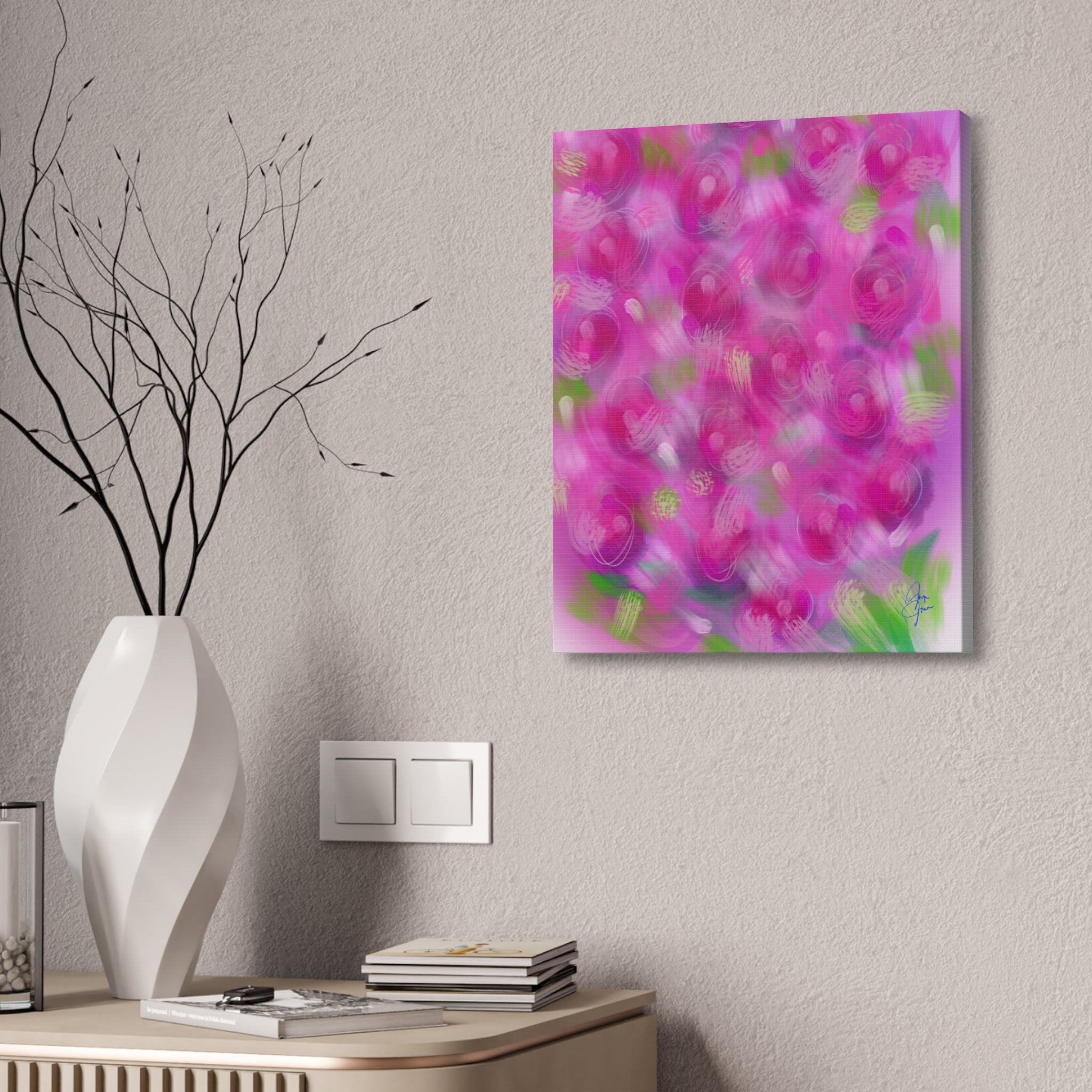 Pink Floral Abstract Canvas Print — Stretched 1.5" Wall Art