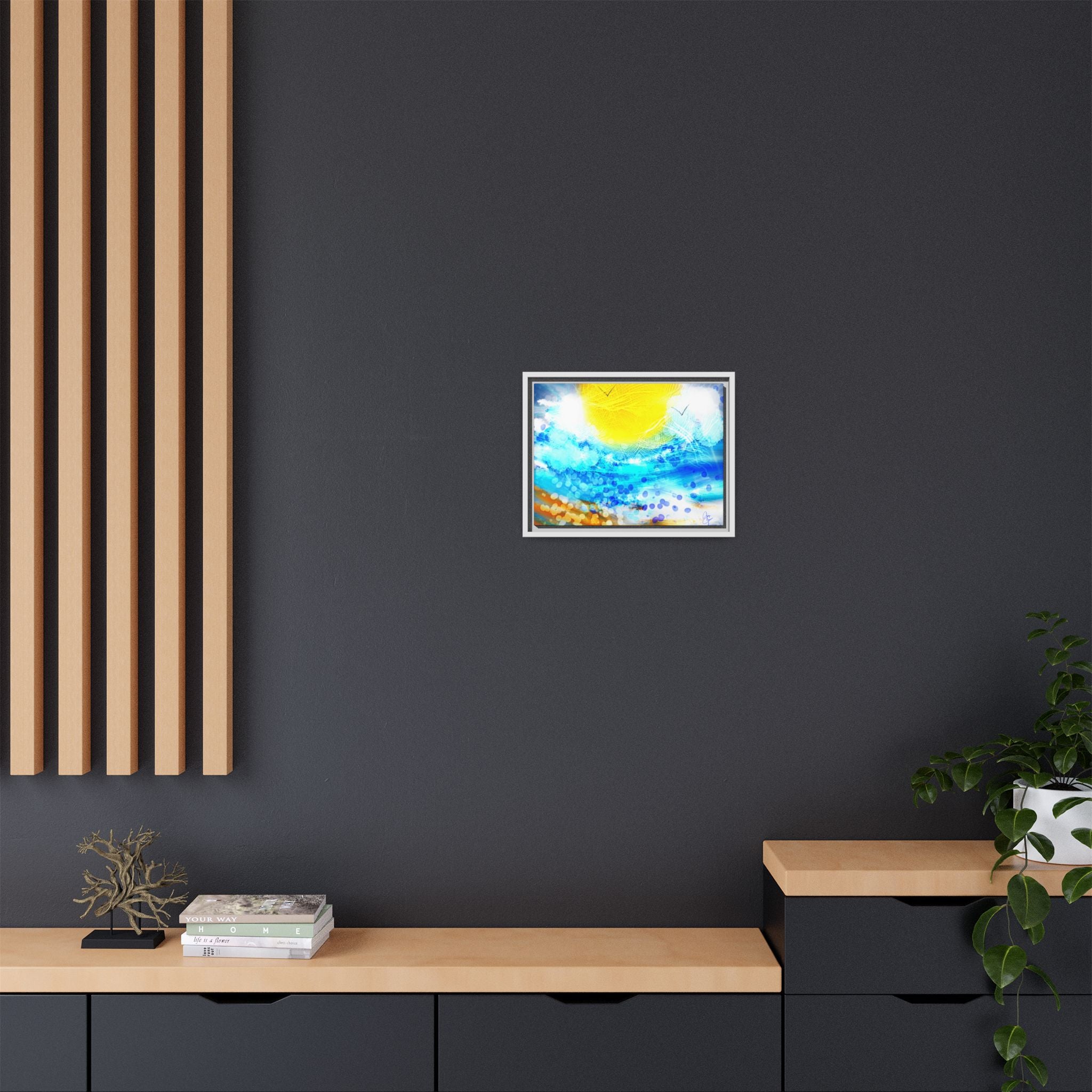 Sunshine Shore Matte Canvas Framed Wall Art — Bright Abstract Beach Print